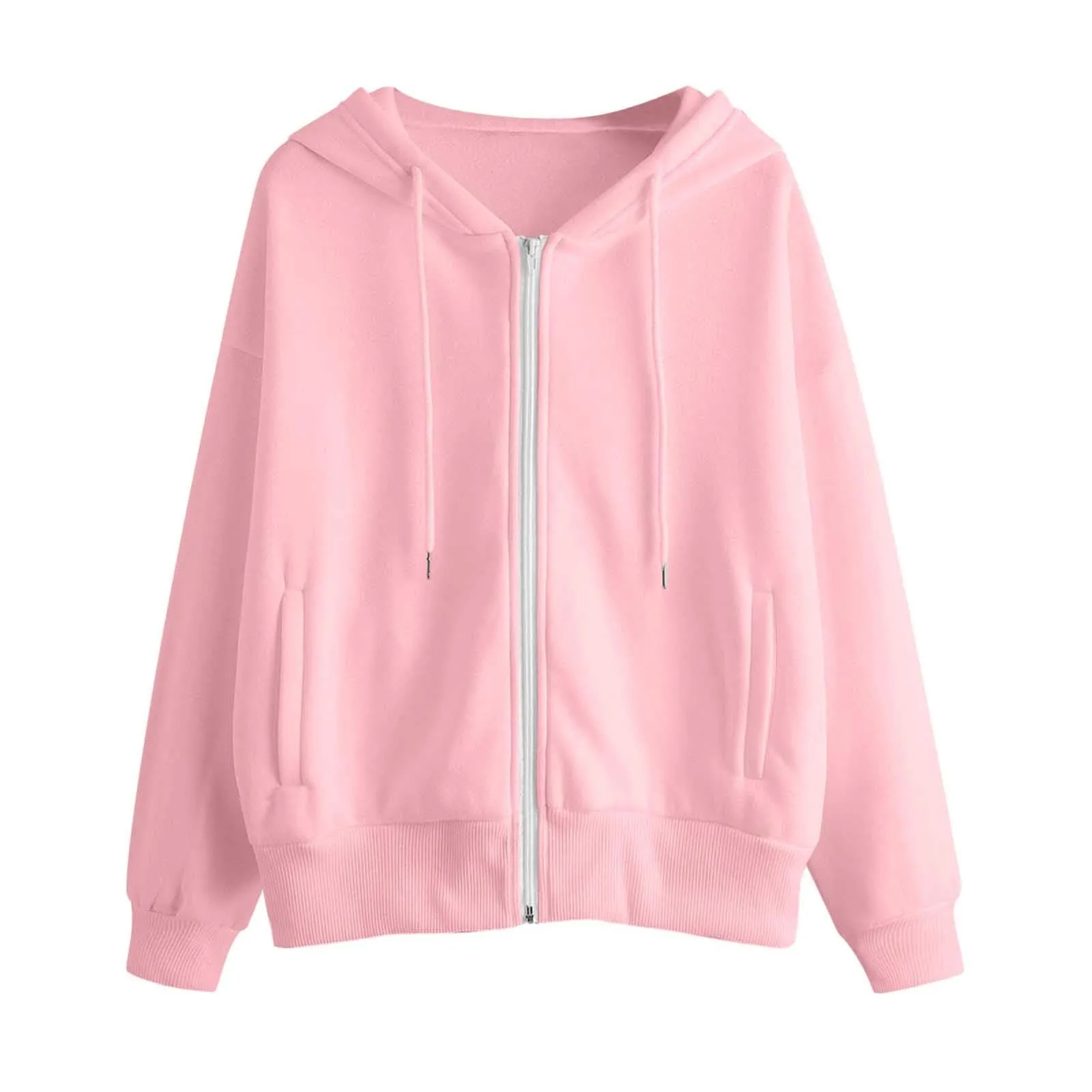 Viunychn Felpa Donna con Zip e Cappuccio in Cotone, Taglio Oversize, Tinta Unita - immagine 4