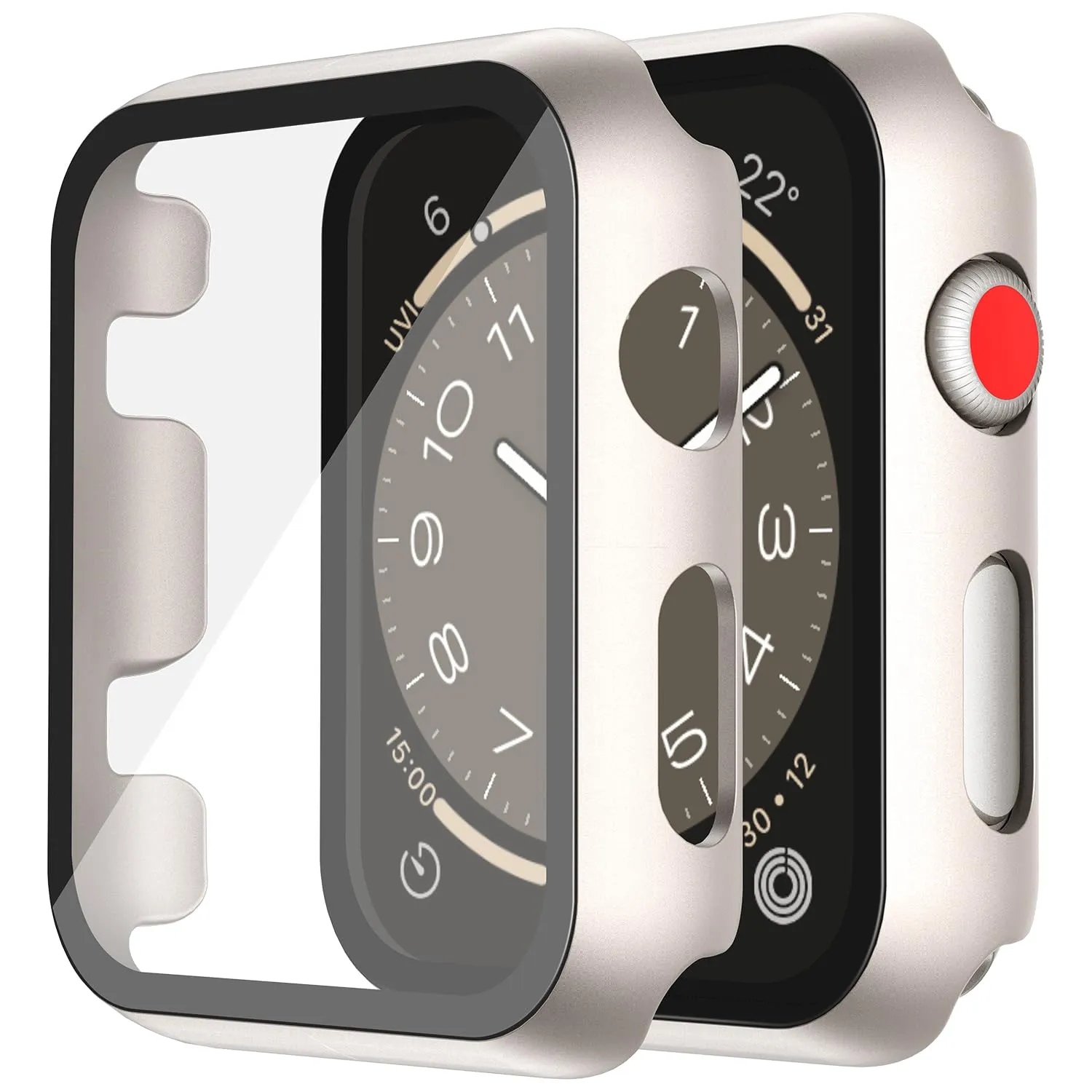 Misxi Cover in PC e Vetro Temperato per Apple Watch Serie 3 Serie 2 38mm, Luce Stellare (2 Pezzi) - immagine 1