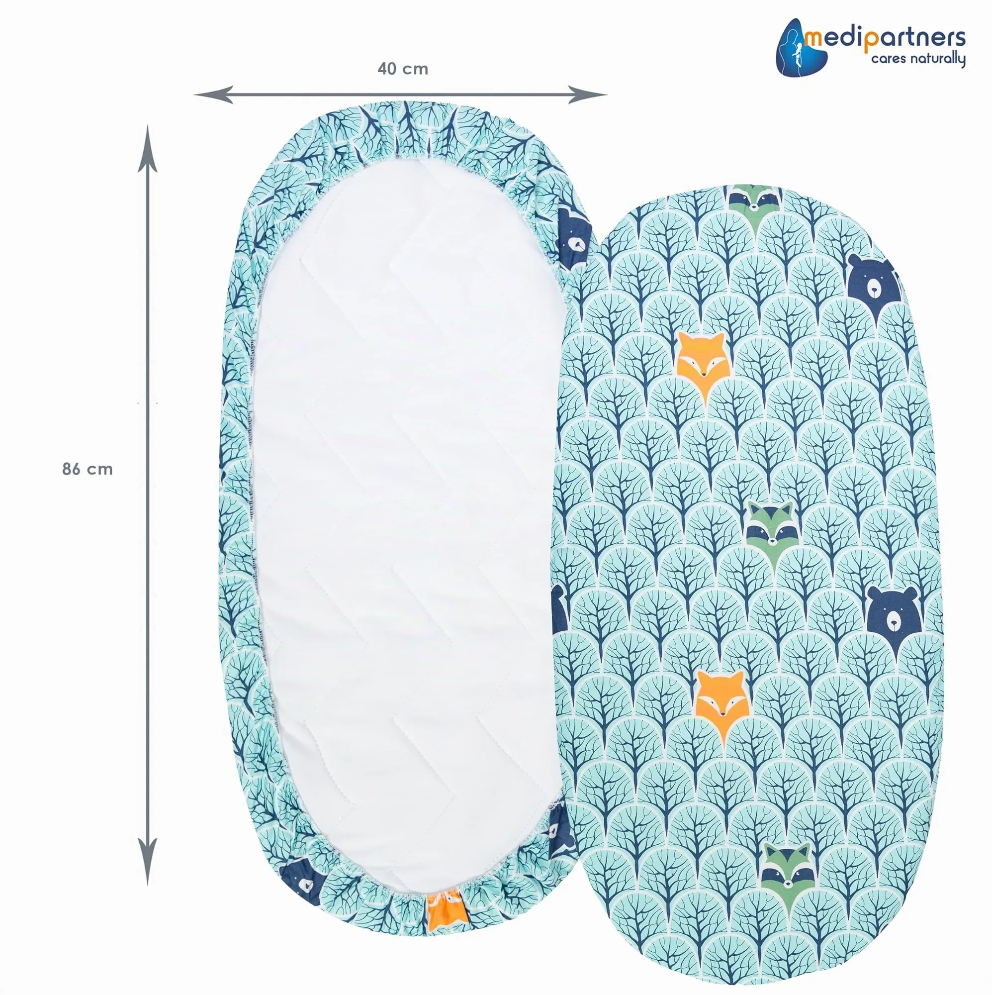 Medi Partners Lenzuola Lettino Culla 86x40 Set da 3 per Navicella Neonato e Passeggino, 100% Cotone (Foresta-Bianco-Grigio) - immagine 4