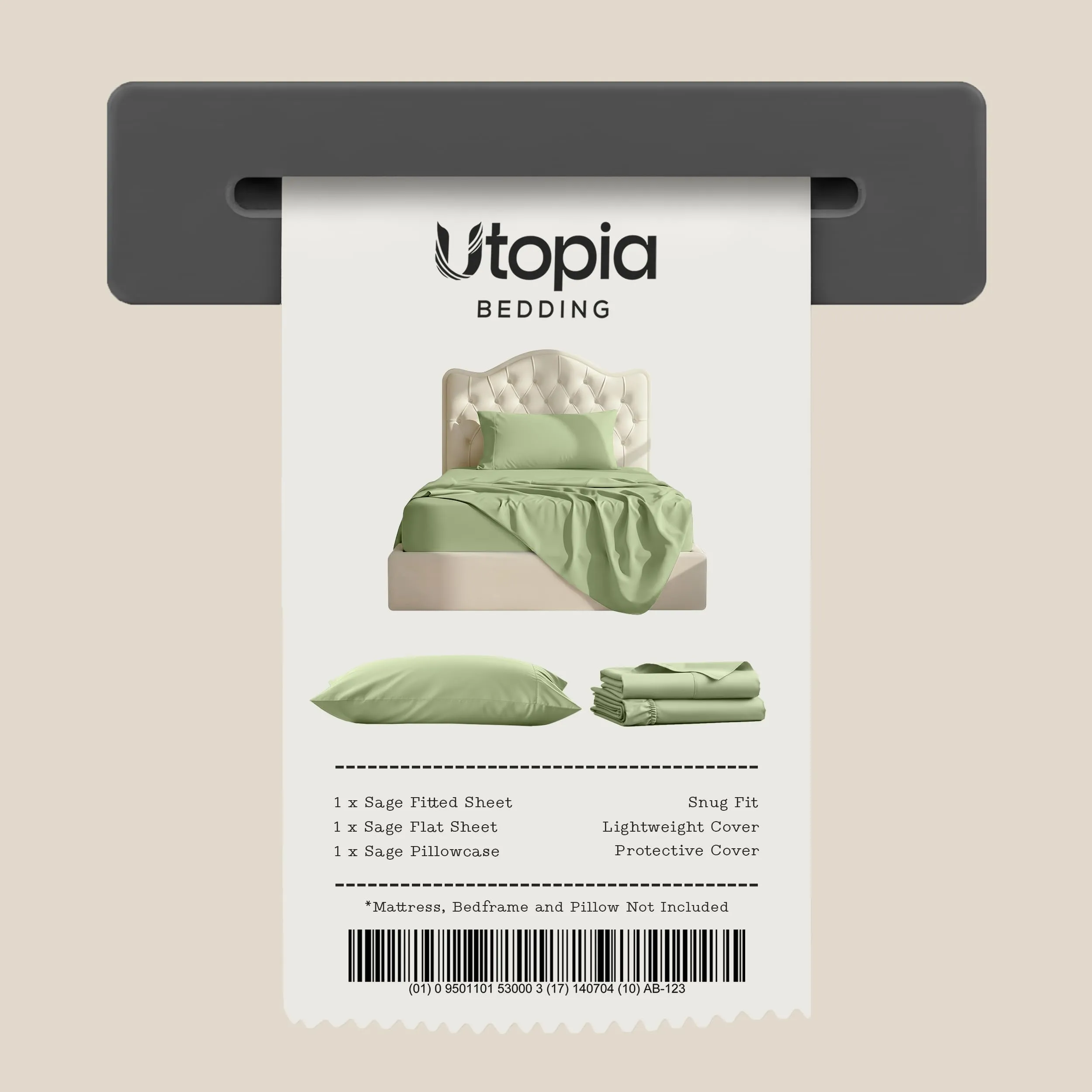 Utopia Bedding Set di lenzuola per letto singolo, 3 pezzi, Verde Salvia, USA Twin - immagine 7