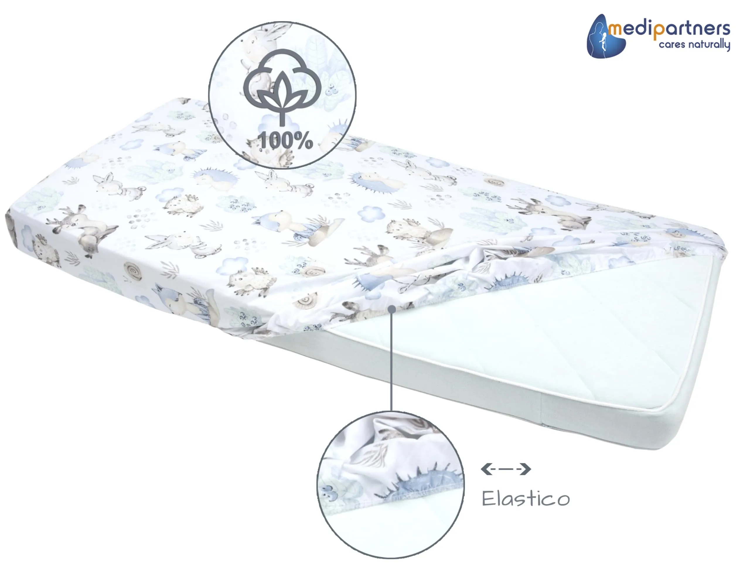 Medi Partners Lenzuola Lettino Neonato 70x140 100% Cotone con Angoli (Cervo E Riccio) - immagine 5