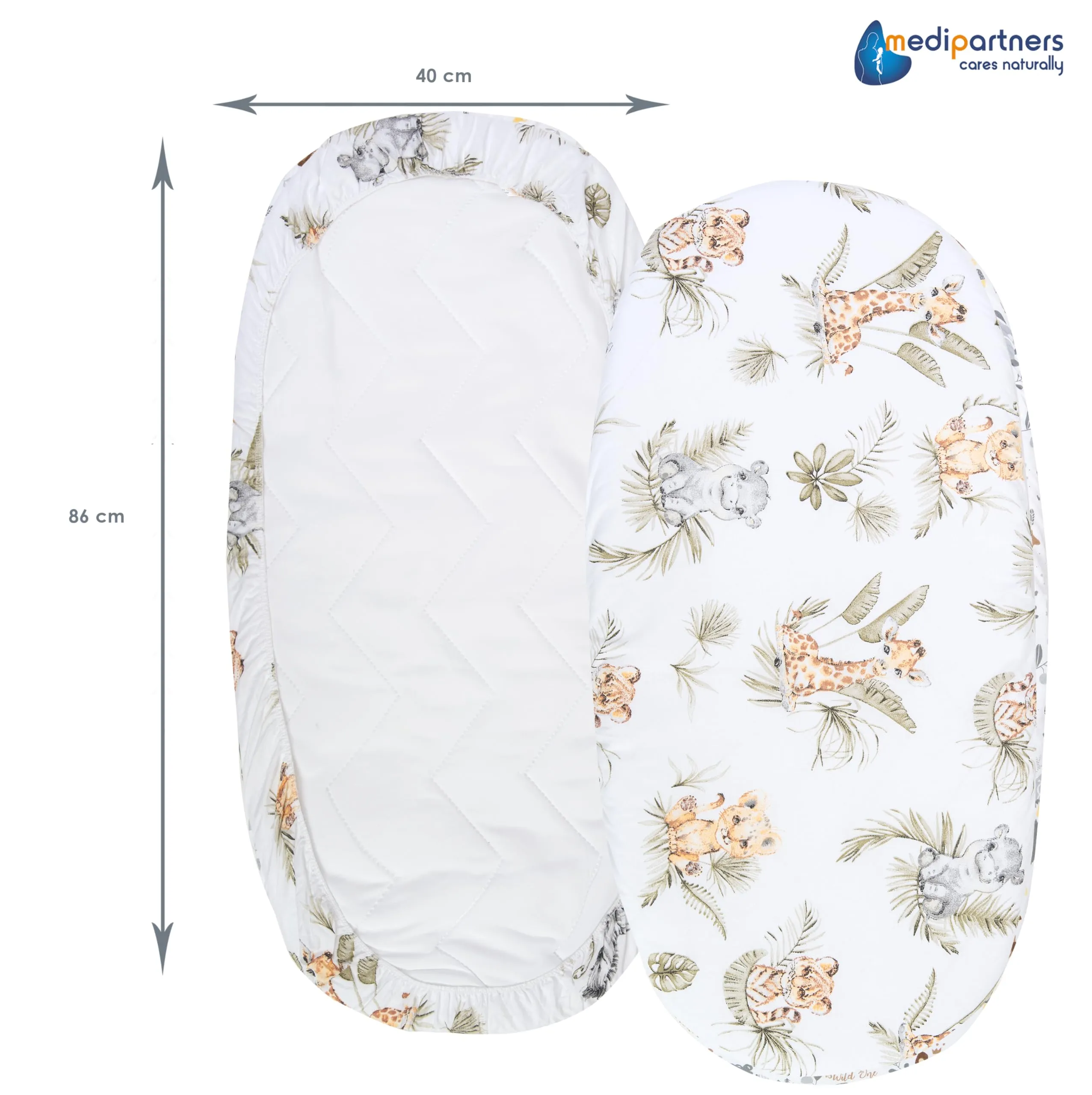 Medi Partners Lenzuola Lettino Culla 86x40 Set 3 Lenzuolo Navicella Neonato con Angoli 100% Cotone (Safari-Bianco-Grigio) - immagine 4