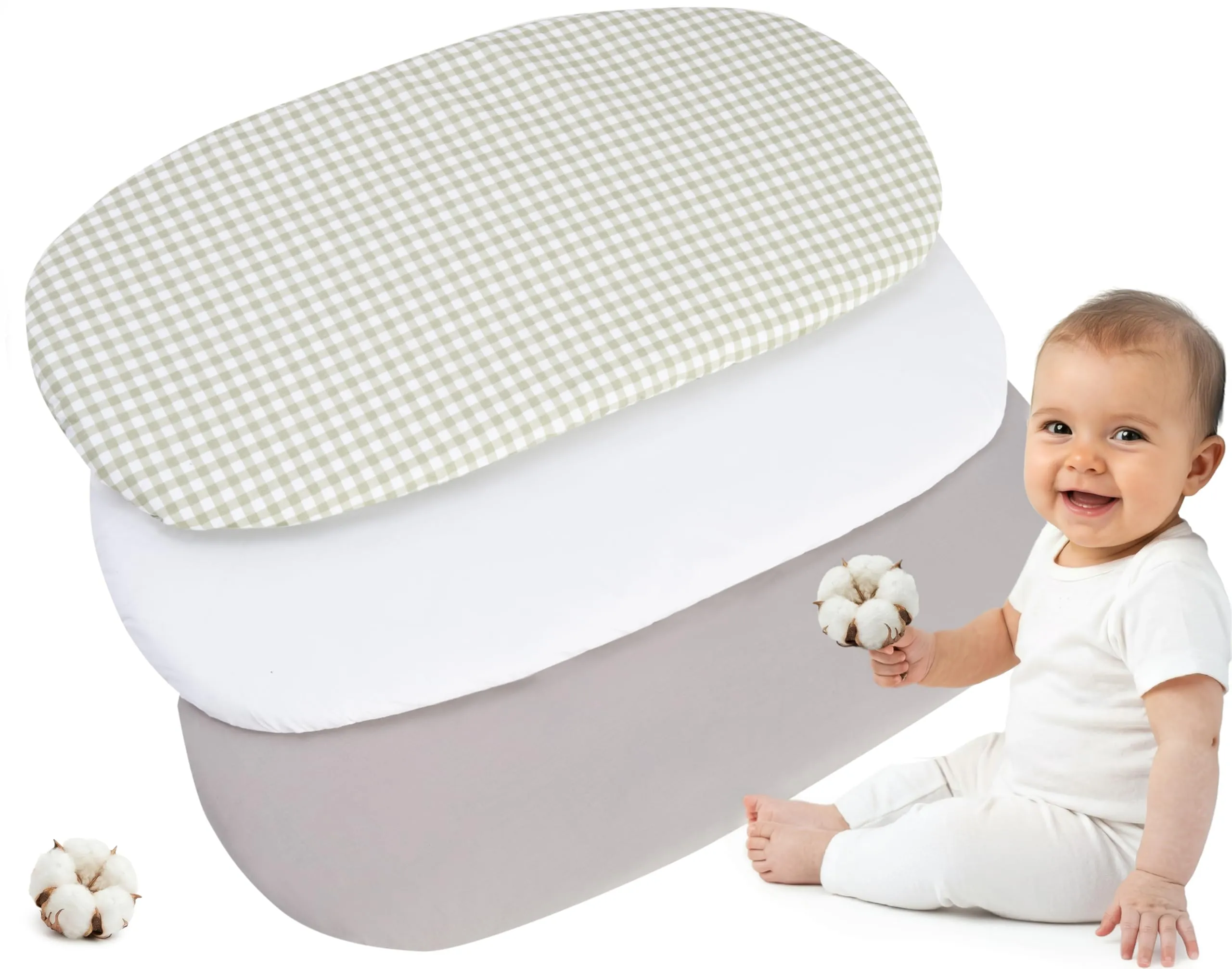 Medi Partners Lenzuola Lettino Culla 86x40 Set 3 Lenzuoli per Navicella Neonato e Passeggino in Cotone (Griglia - Bianco - Grigio) - immagine 1