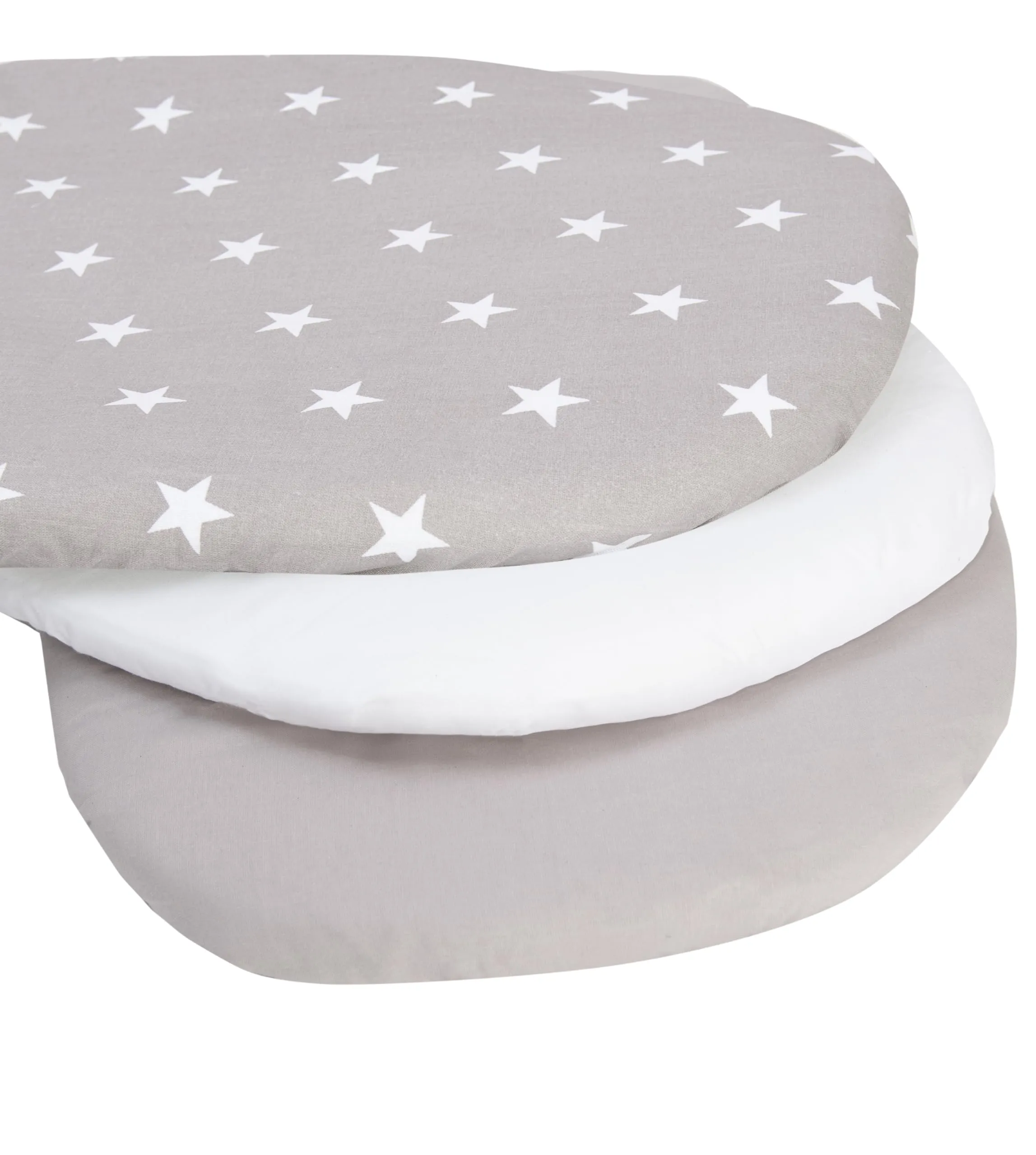 Medi Partners Lenzuola Lettino Culla 86x40 Set 3, 100% Cotone, Stelle Su Grigio-Bianco-Grigio - immagine 2