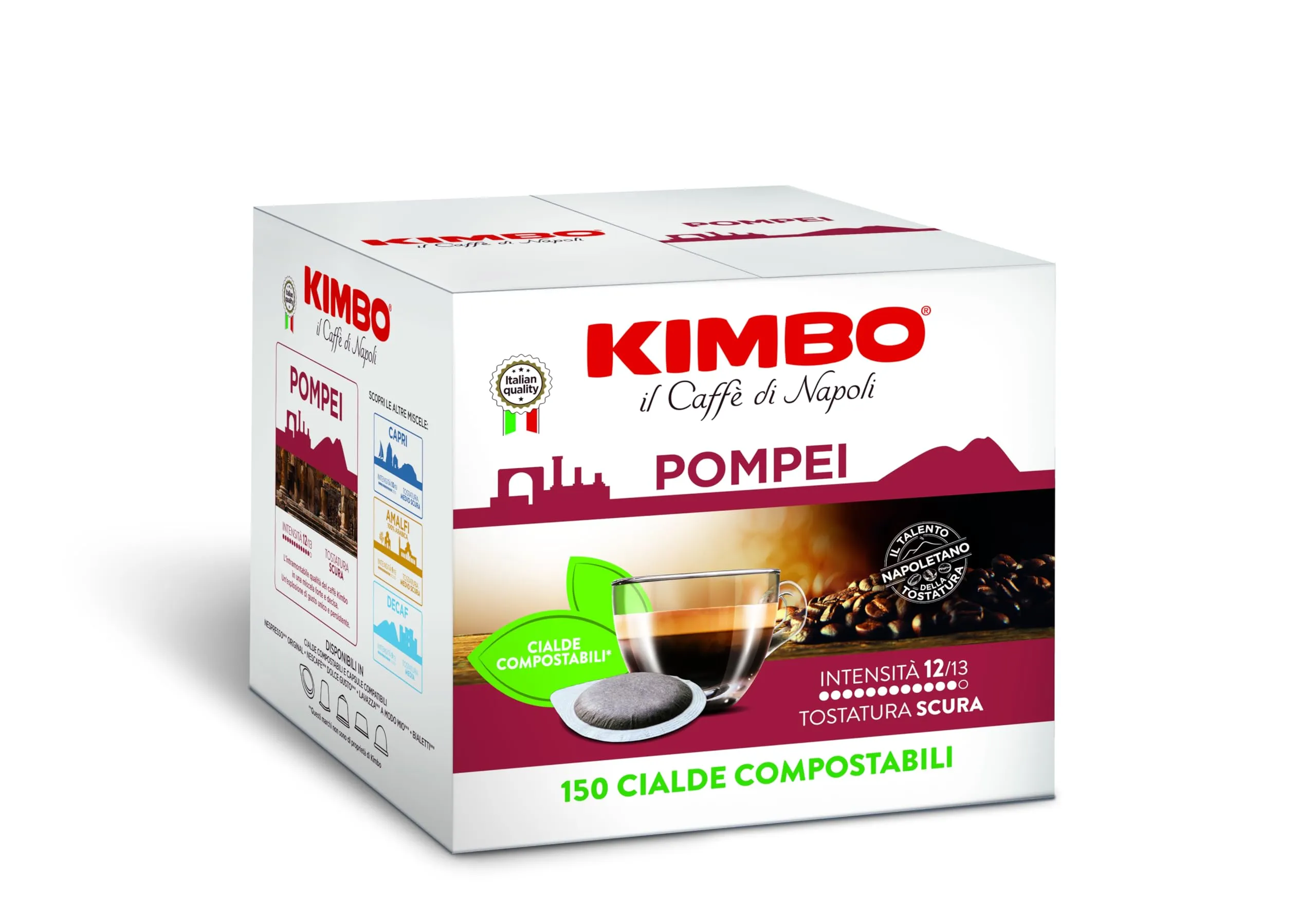 Kimbo Pompei Le Meraviglie del Gusto ESE Compostable Pods, Miscela Forte e Decisa, Intensity 12/13, 150 Pods - immagine 1