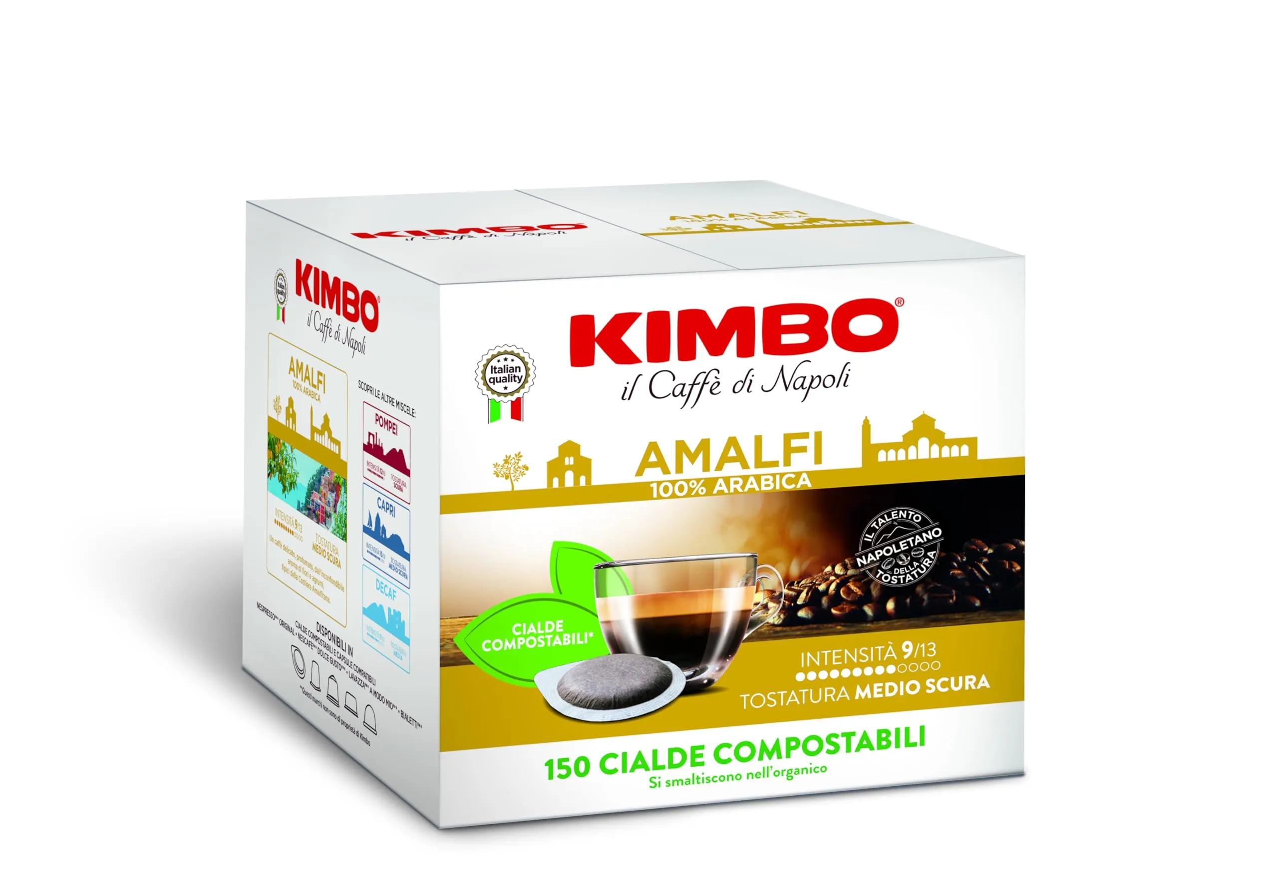 Kimbo Amalfi 100% Arabica Le Meraviglie del Gusto, Miscela Delicata, Intensità 9/13, Tostatura Medio-Scura, 150 Cialde Compostabili ESE - immagine 1