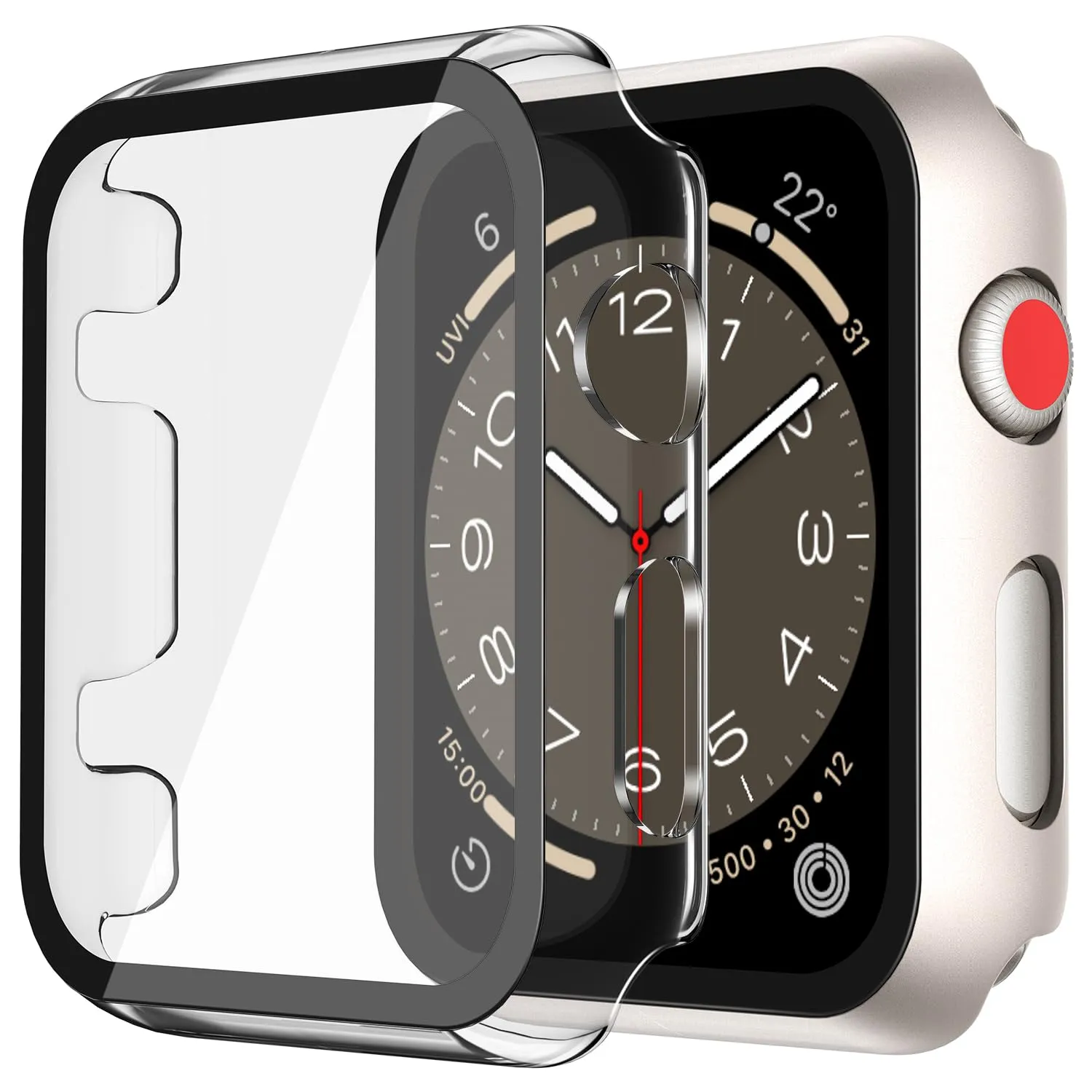 Misxi Cover in Vetro Temperato e PC per Apple Watch Serie 2 e 3 38mm, 1 Luce Stellare + 1 Trasparente - immagine 1