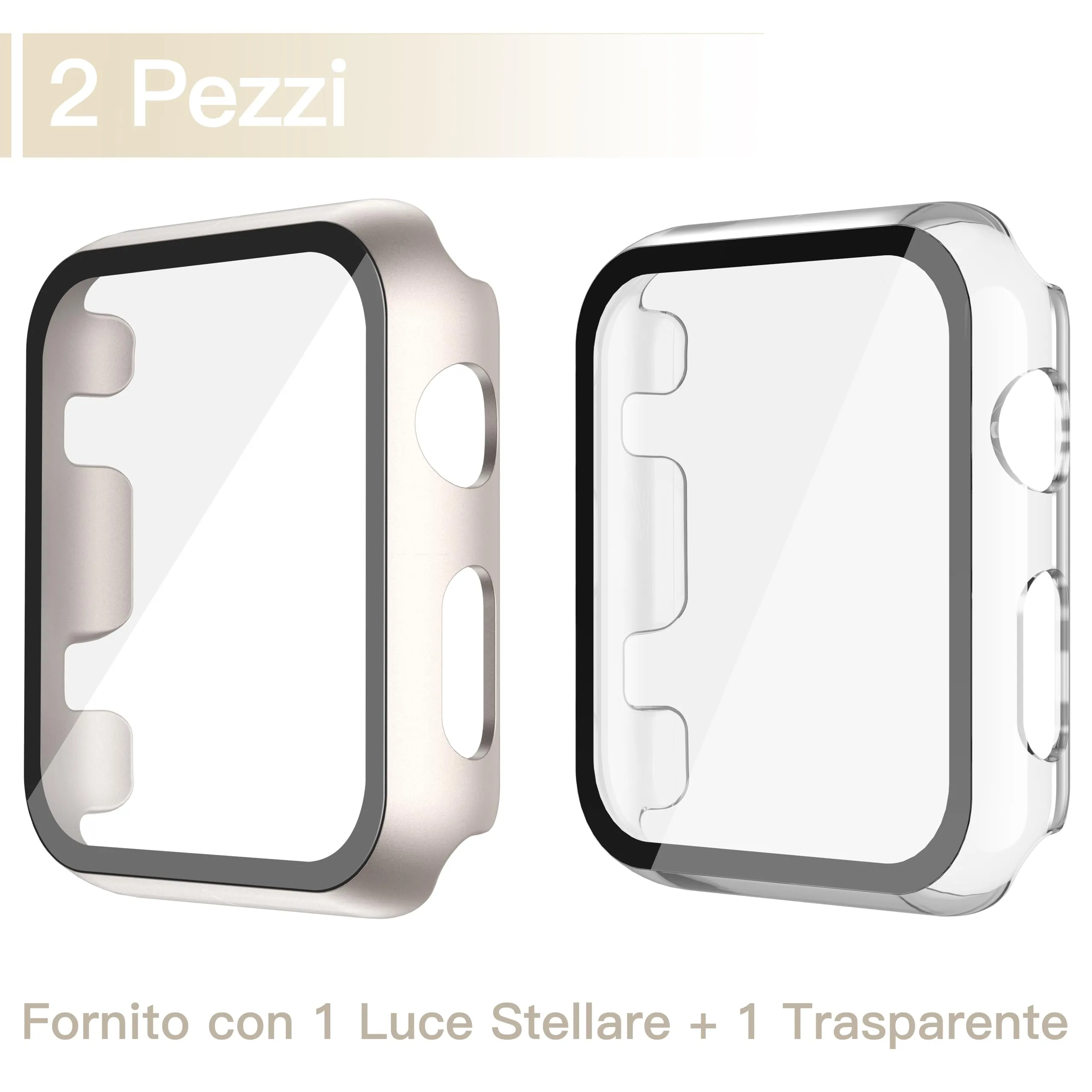 Misxi Cover in Vetro Temperato e PC per Apple Watch Serie 2 e 3 38mm, 1 Luce Stellare + 1 Trasparente - immagine 2