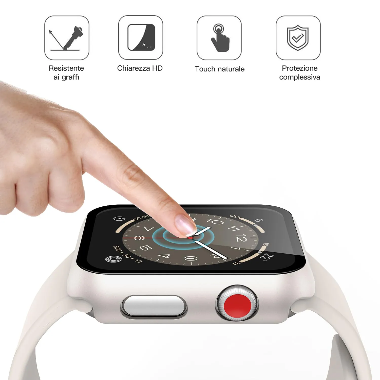 Misxi Cover in Vetro Temperato e PC per Apple Watch Serie 2 e 3 38mm, 1 Luce Stellare + 1 Trasparente - immagine 4