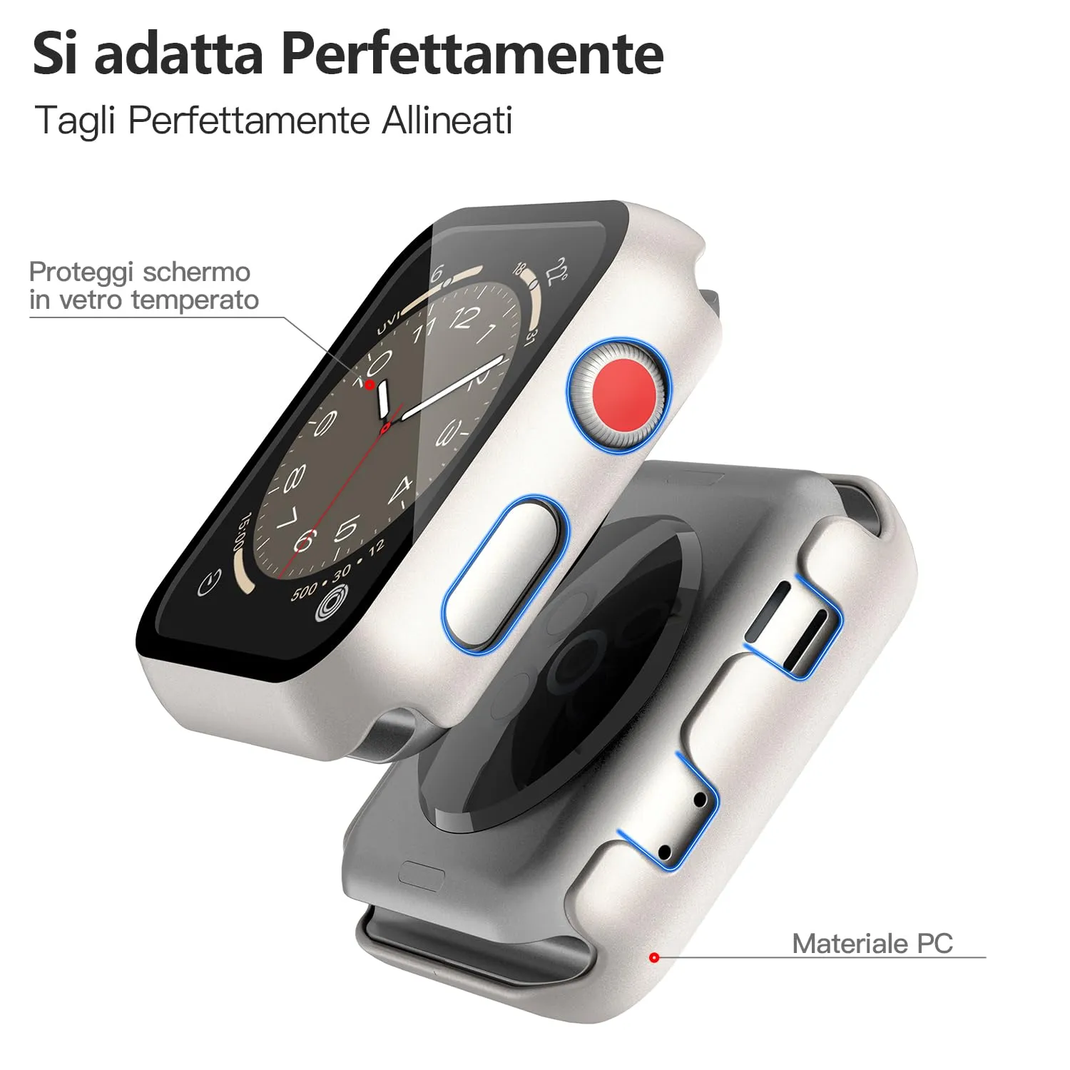 Misxi Cover in Vetro Temperato e PC per Apple Watch Serie 2 e 3 38mm, 1 Luce Stellare + 1 Trasparente - immagine 5