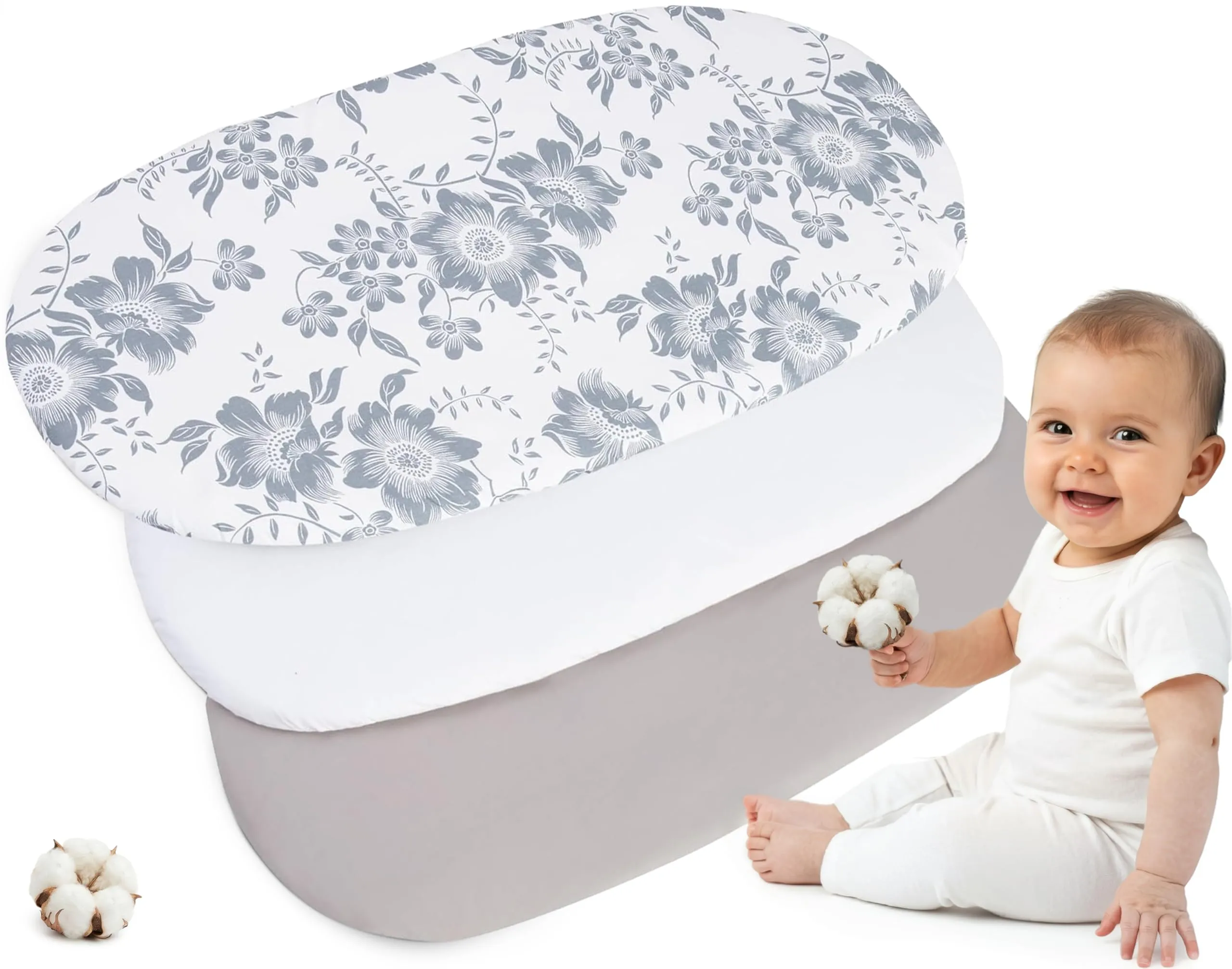 Medi Partners Lenzuola Lettino Culla 86x40 Set di 3, 100% Cotone (Berry-Bianco-Grigio) - immagine 1