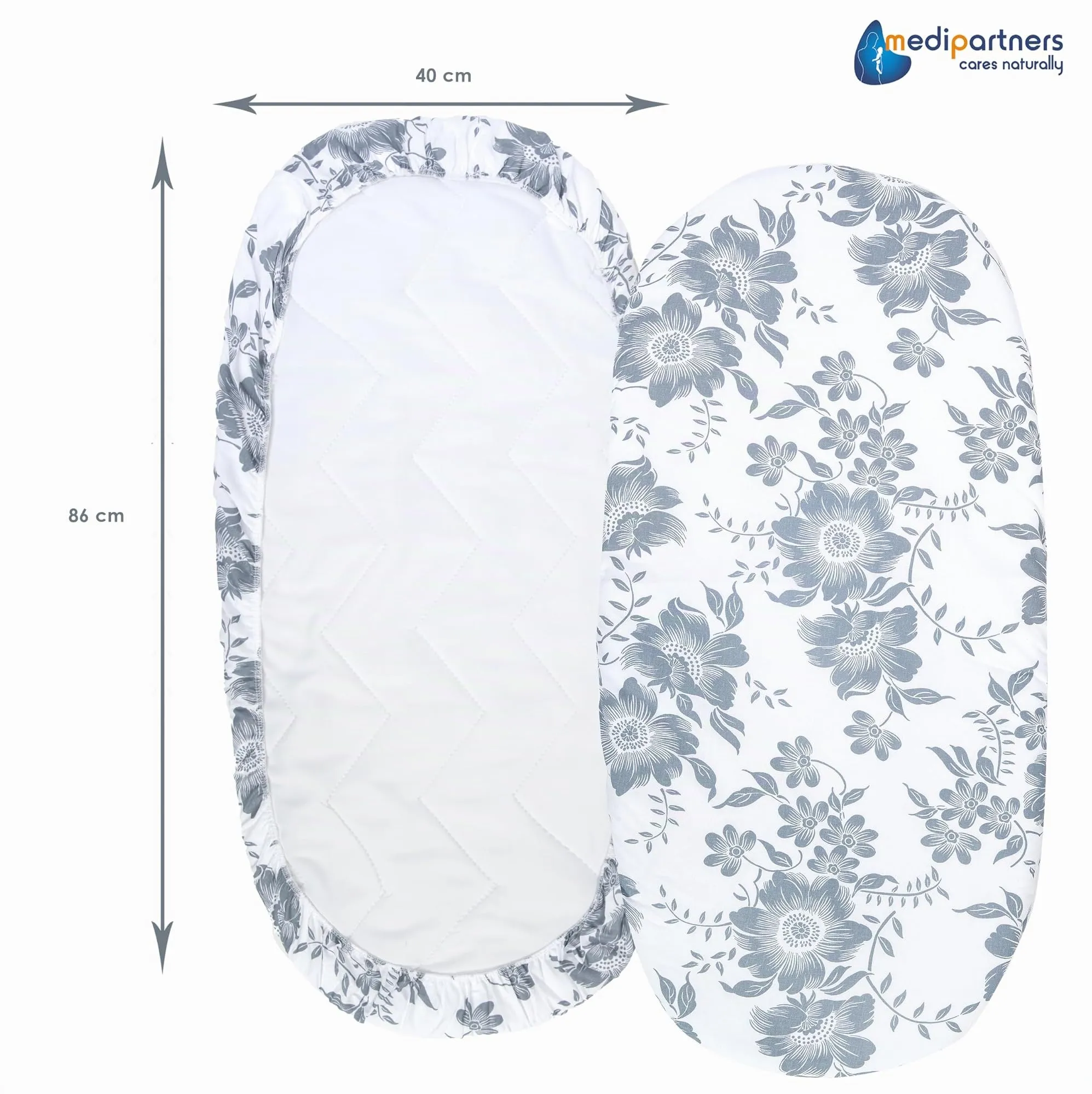 Medi Partners Lenzuola Lettino Culla 86x40 Set di 3, 100% Cotone (Berry-Bianco-Grigio) - immagine 4