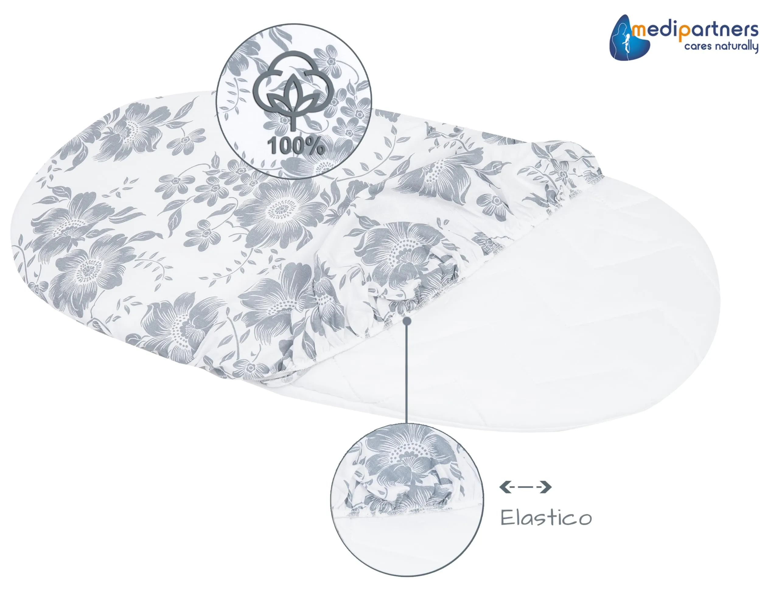 Medi Partners Lenzuola Lettino Culla 86x40 Set di 3, 100% Cotone (Berry-Bianco-Grigio) - immagine 5