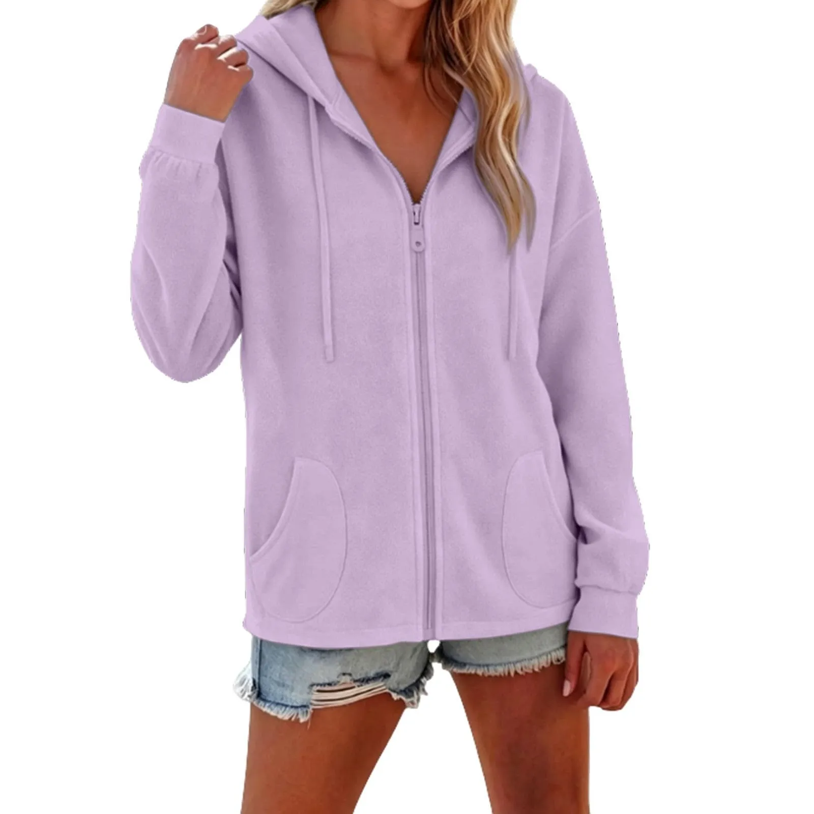 Viunychn Felpa Donna con Zip e Cappuccio in Cotone, Taglio Oversize, Tinta Unita - immagine 2