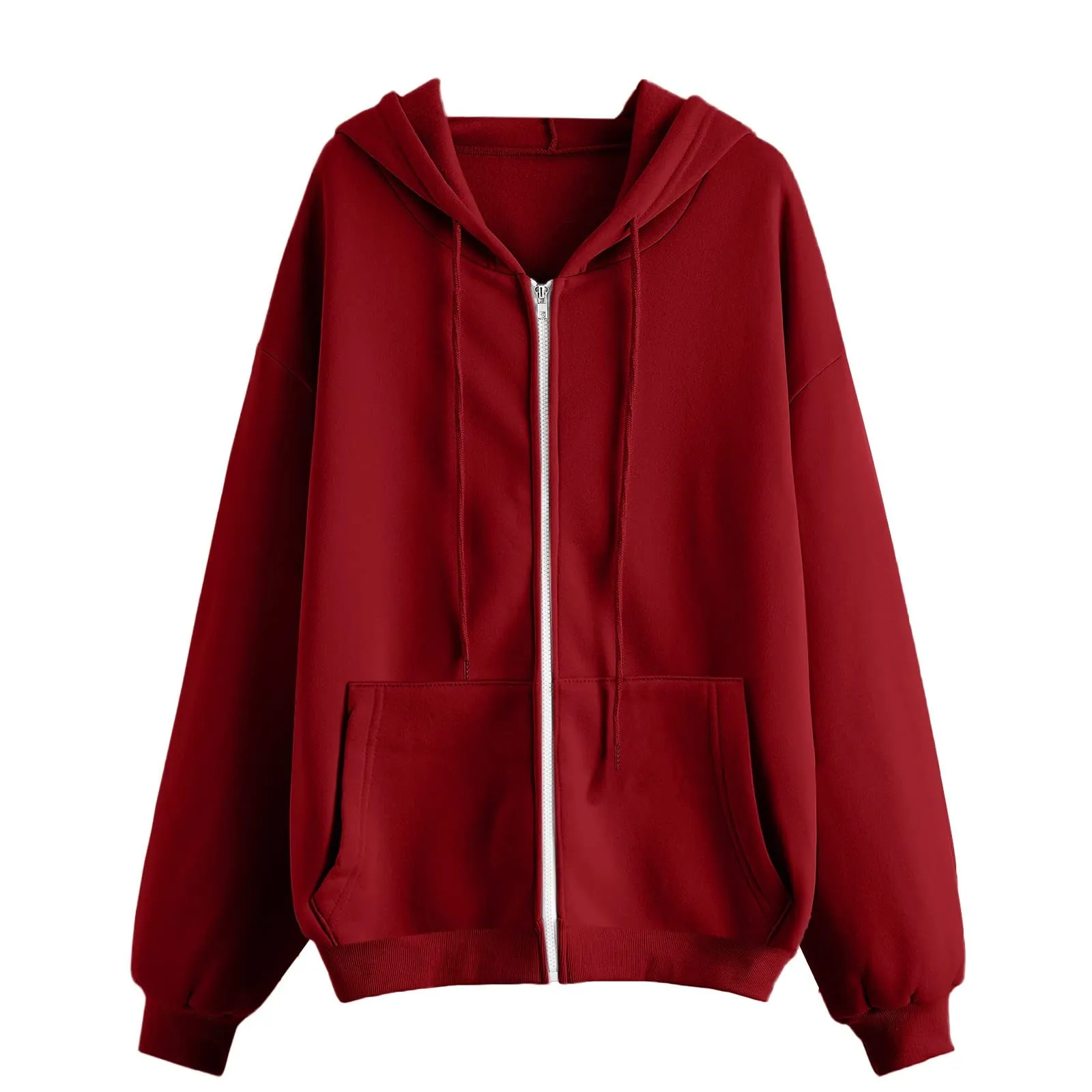 Viunychn Felpa Donna con Zip e Cappuccio in Cotone, Oversize, Tinta Unita - immagine 7