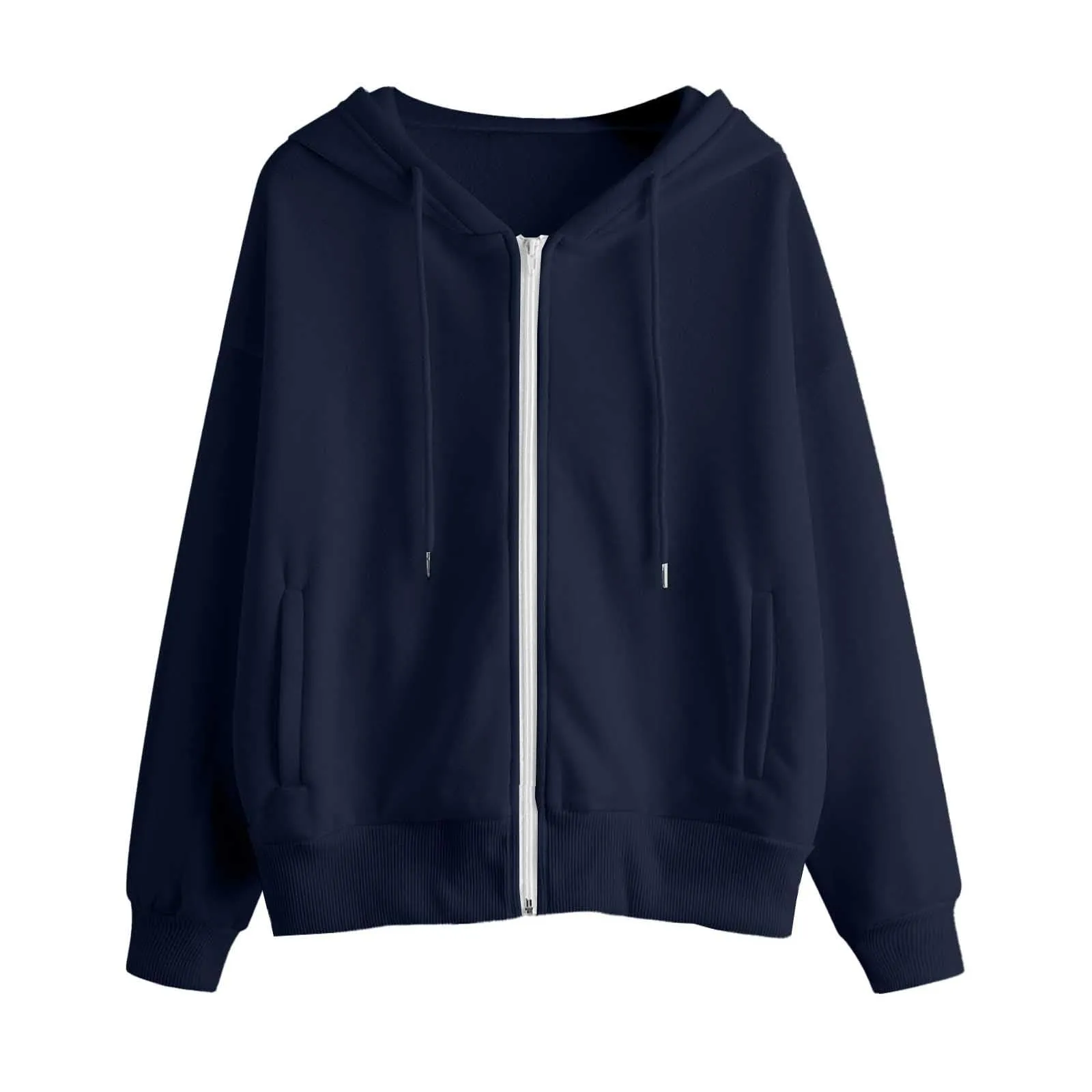 Viunychn Felpa Donna con Zip e Cappuccio in Cotone Oversize Tinta Unita - immagine 4