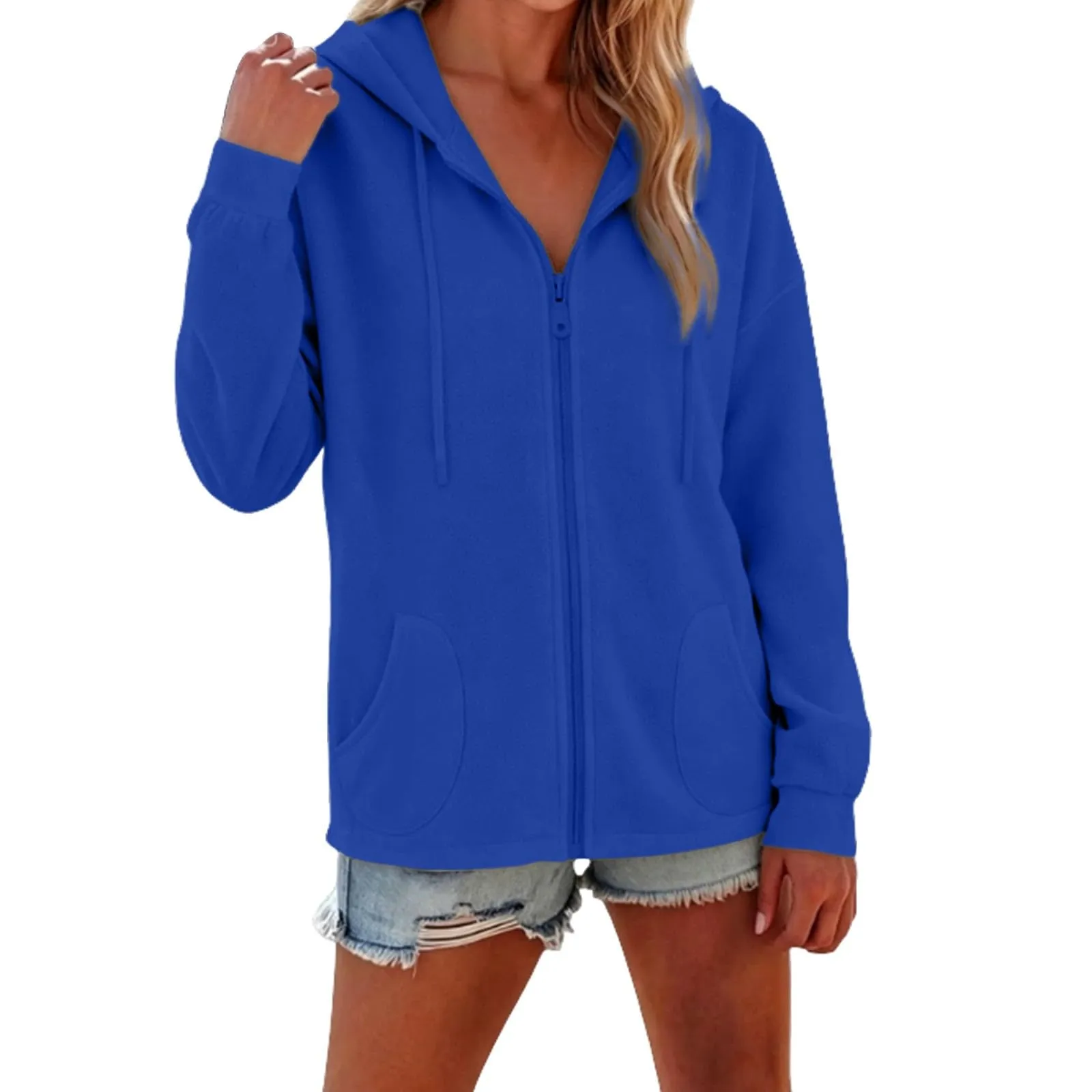 Viunychn Felpa Donna con Zip e Cappuccio in Cotone, Oversize, Tinta Unita - immagine 2