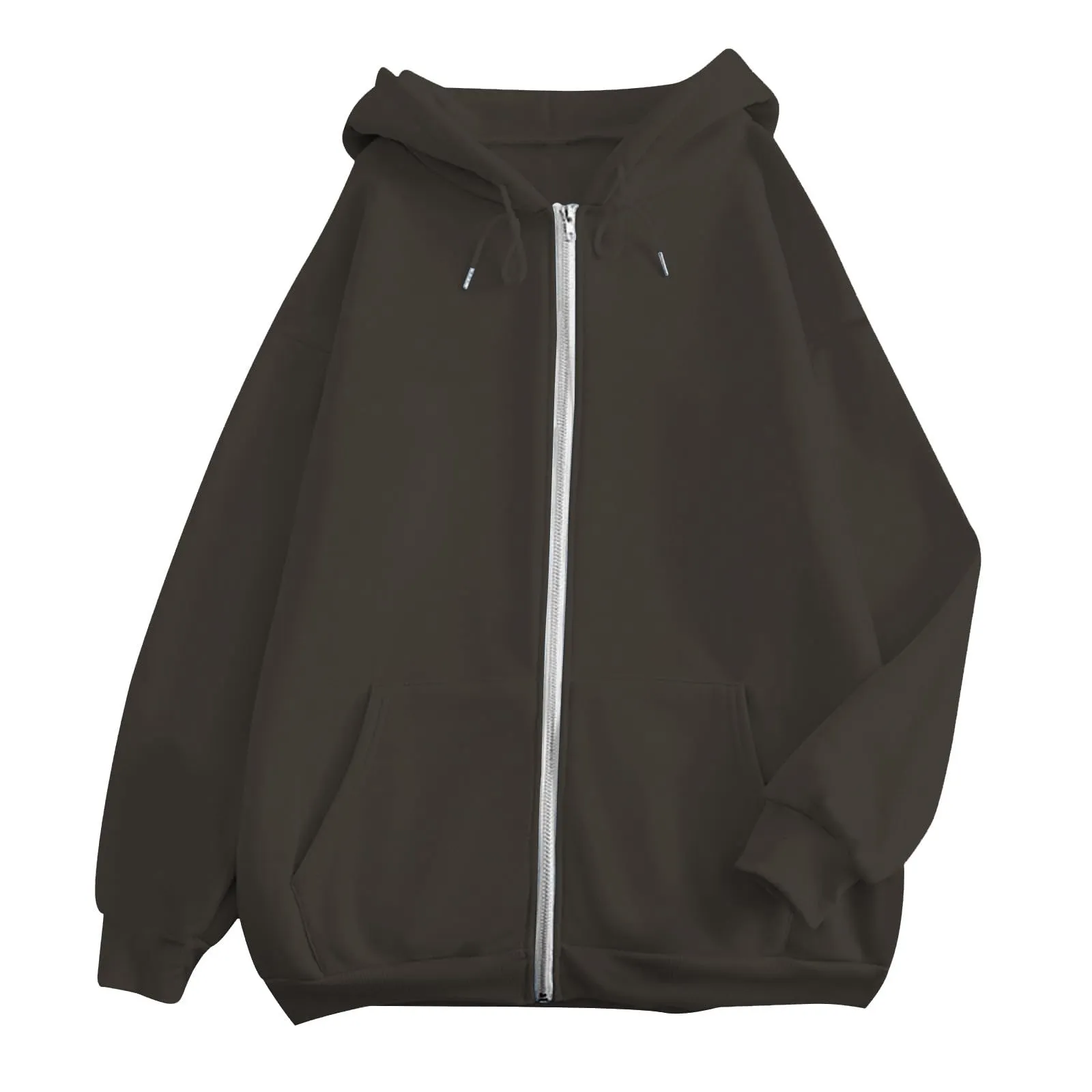 Viunychn Felpa Donna con Zip e Cappuccio in Cotone, Taglio Oversize, Tinta Unita - immagine 2
