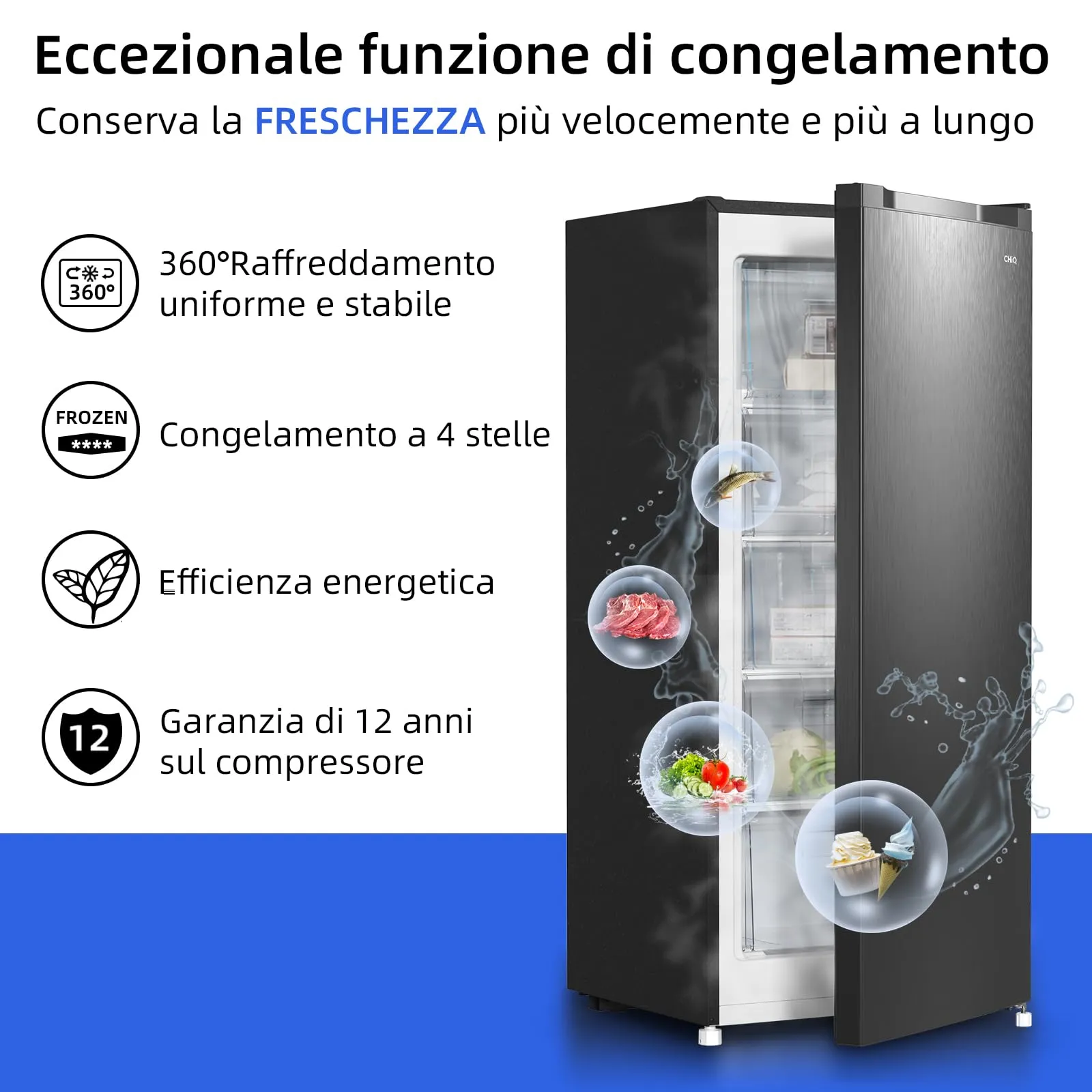 CHiQ FSD160D4E Congelatore Verticale a Cassetti 145 Litri, Nero - immagine 3