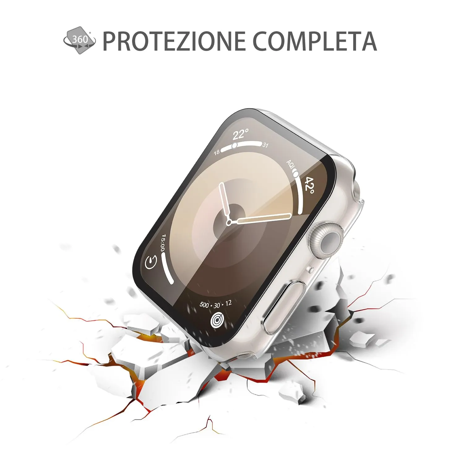 Misxi 2 Pezzi Cover in PC e Vetro Temperato per Apple Watch Serie 9 8 7 41mm, 1 Luce Stellare + 1 Trasparente - immagine 5