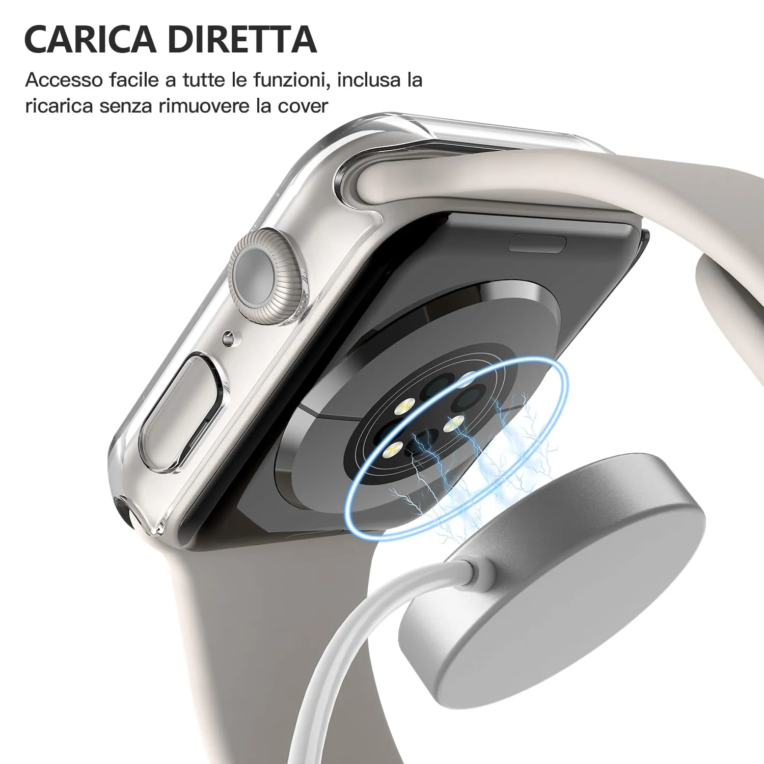 Misxi 2 Pezzi Cover in PC e Vetro Temperato per Apple Watch Serie 9 8 7 41mm, 1 Luce Stellare + 1 Trasparente - immagine 6