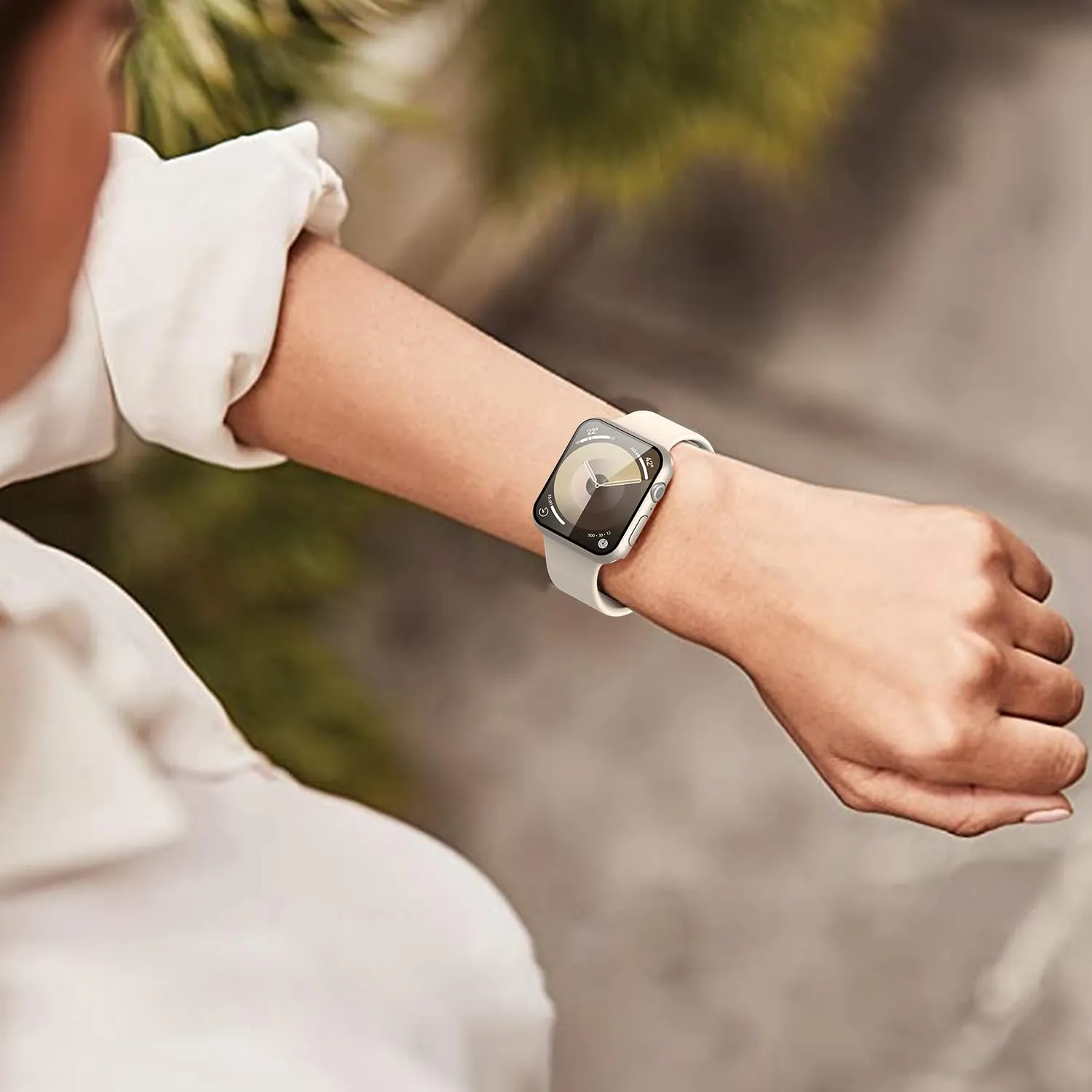 Misxi Cover in Vetro Temperato per Apple Watch Serie 9 8 7 45mm, 2 Pezzi (1 Luce Stellare + 1 Trasparente) - immagine 7