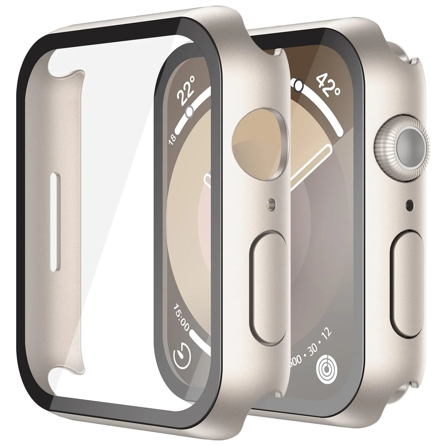 Misxi Cover in PC e Vetro Temperato per Apple Watch Serie 9 8 7 41mm, Luce Stellare (2 Pezzi) - immagine 1