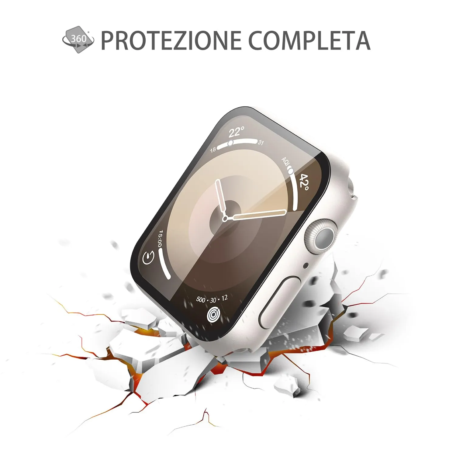 Misxi Cover in PC e Vetro Temperato per Apple Watch Serie 9 8 7 41mm, Luce Stellare (2 Pezzi) - immagine 4