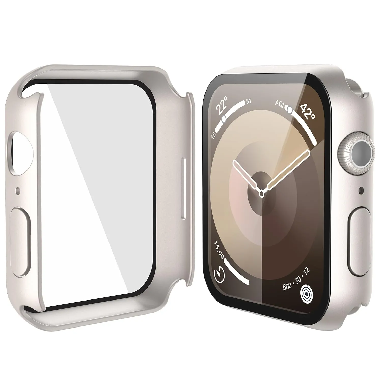 Misxi Cover in PC e Vetro Temperato per Apple Watch Serie 9 8 7 41mm, Luce Stellare (2 Pezzi) - immagine 5