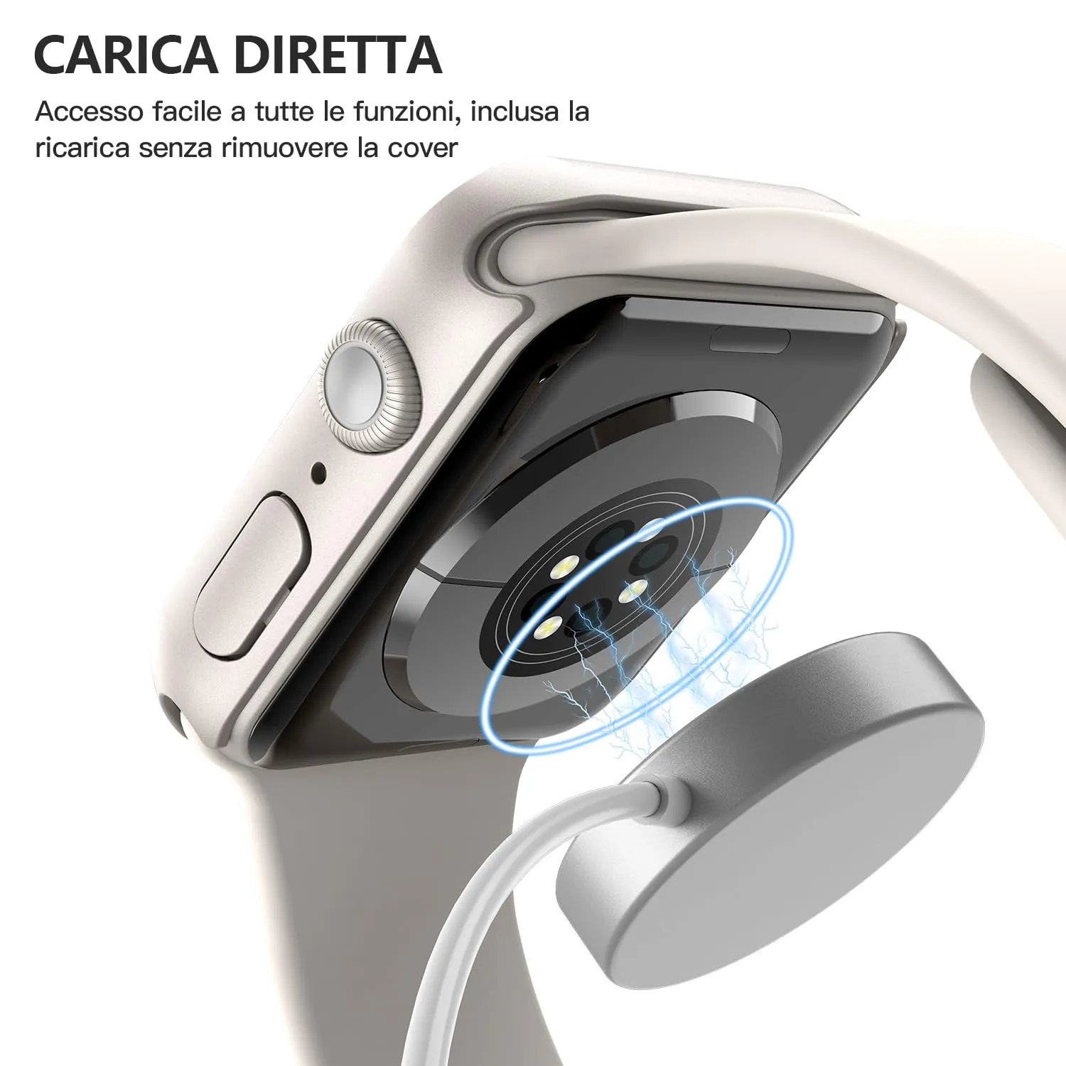Misxi Cover in PC e Vetro Temperato per Apple Watch Serie 9 8 7 41mm, Luce Stellare (2 Pezzi) - immagine 6