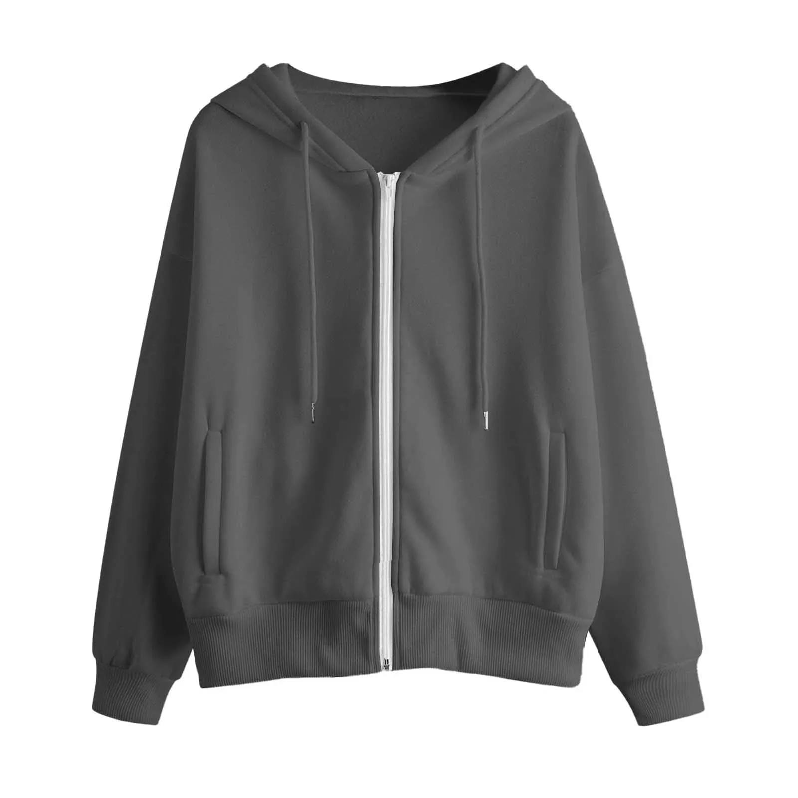 Viunychn Felpa Donna con Zip e Cappuccio in Cotone, Oversize Tinta Unita - immagine 4