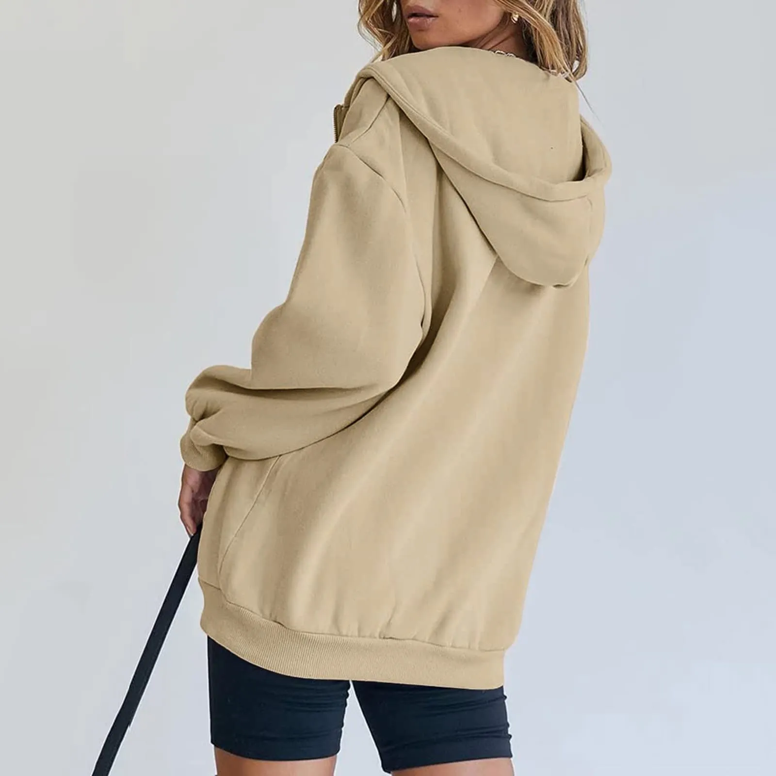 Viunychn Felpa Donna con Zip e Cappuccio, Cotone, Oversize, Tinta Unita - immagine 5