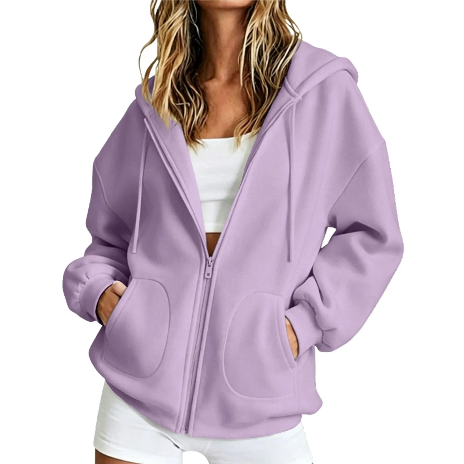 Viunychn Felpa Donna con Zip e Cappuccio, Cotone, Oversize, Viola - immagine 1