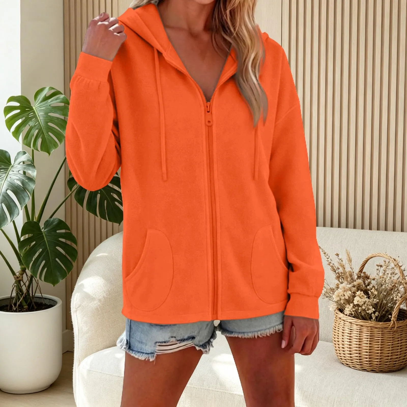 Viunychn Felpa Donna con Zip e Cappuccio in Cotone, Taglia Oversize, Tinta Unita - immagine 4