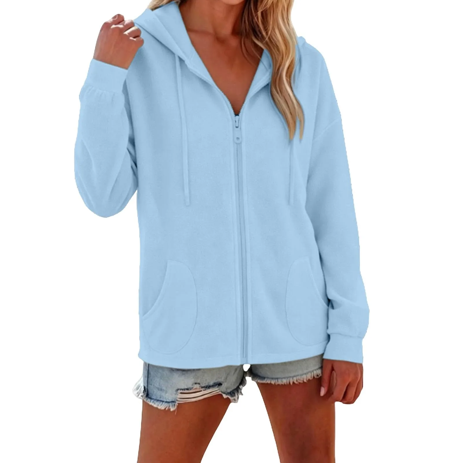 Viunychn Felpa Donna con Zip e Cappuccio in Cotone, Oversize, Tinta Unita - immagine 2