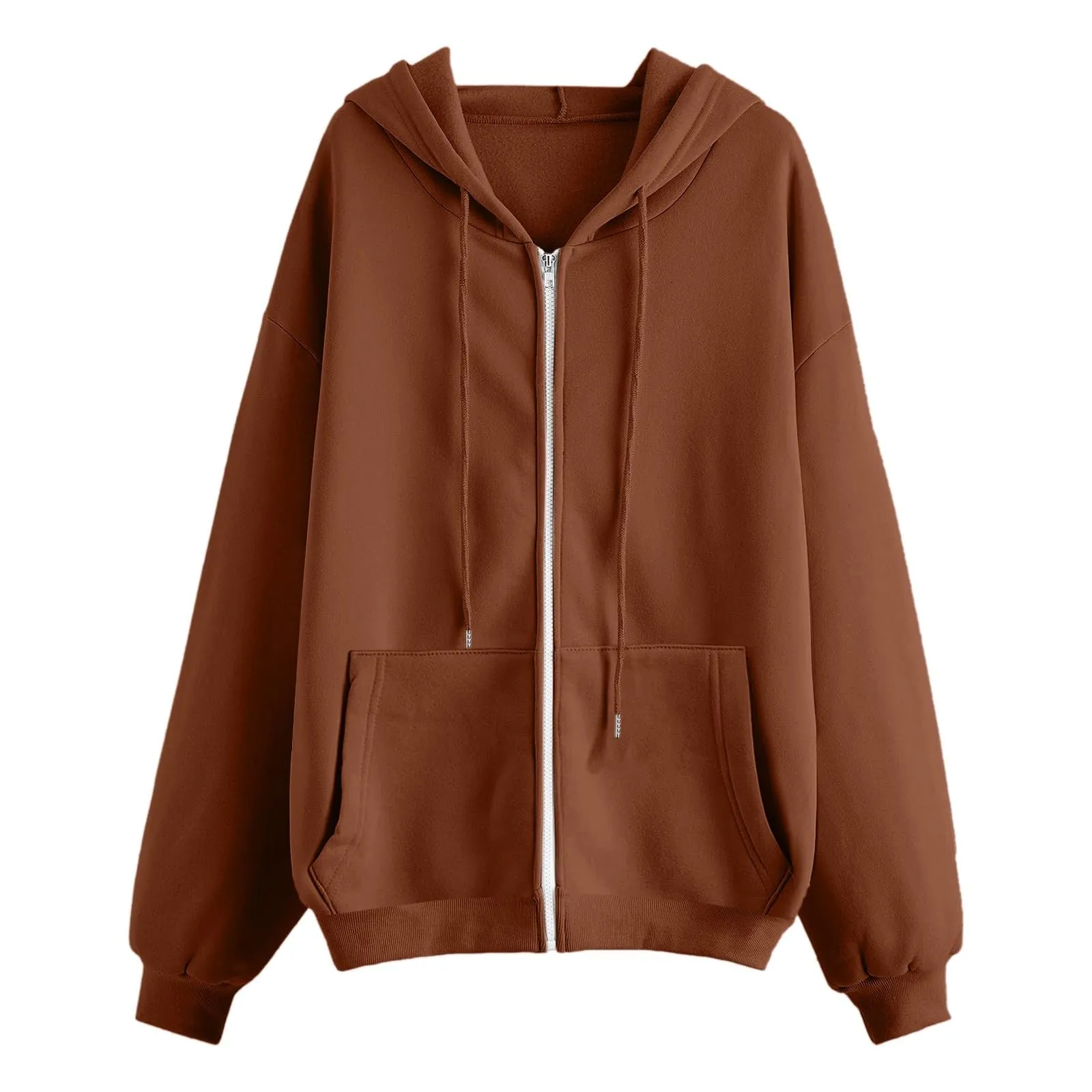 Viunychn Felpa Donna con Zip e Cappuccio in Cotone, Taglio Oversize, Tinta Unita - immagine 4
