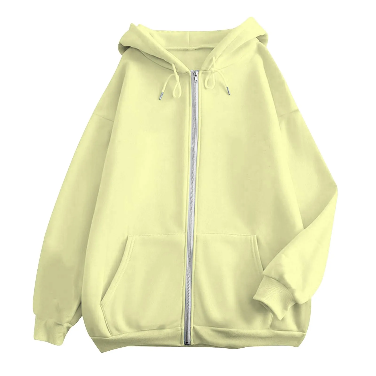 Viunychn Felpa Donna con Zip e Cappuccio in Cotone, Taglio Oversize, Tinta Unita - immagine 2