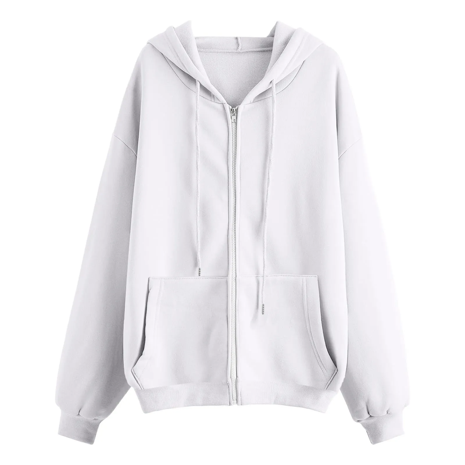 Viunychn Felpa Donna con Zip e Cappuccio in Cotone, Taglio Oversize, Tinta Unita - immagine 5