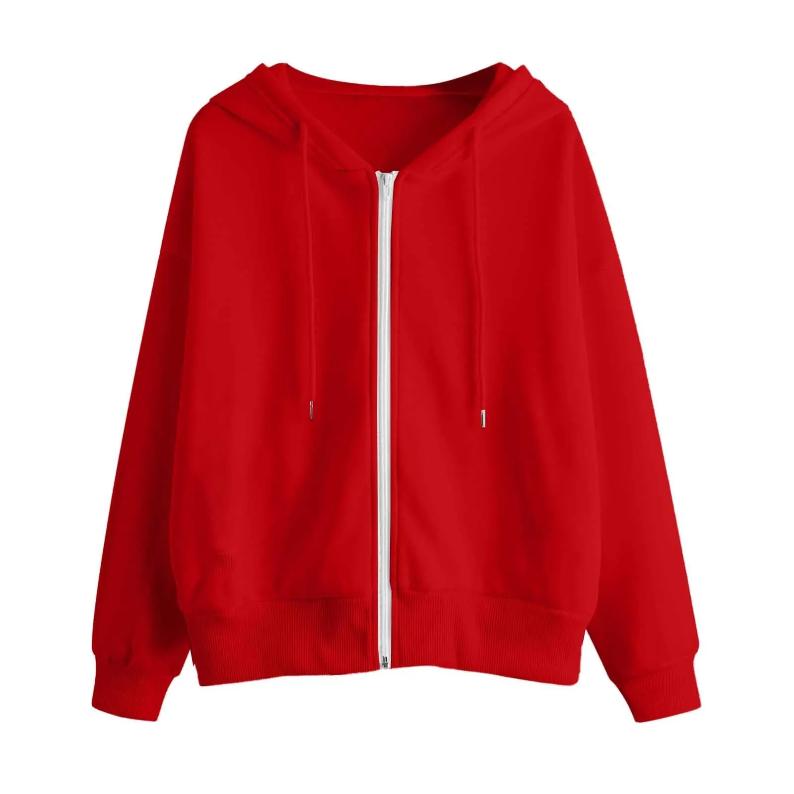 Viunychn Felpa Donna con Zip e Cappuccio in Cotone, Taglio Oversize, Tinta Unita - immagine 4