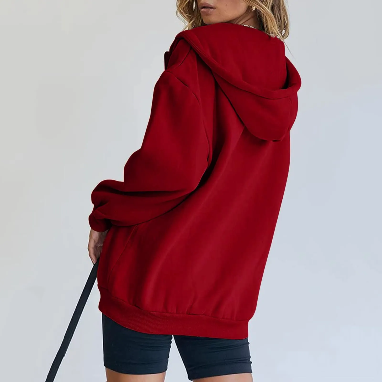 Viunychn Felpa Donna con Zip e Cappuccio in Cotone, Taglio Oversize, Tinta Unita - immagine 5