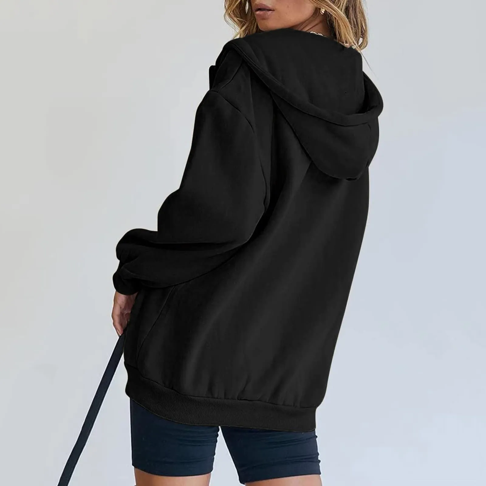 Viunychn Felpa Donna con Zip e Cappuccio in Cotone, Oversize, Tinta Unita - immagine 5