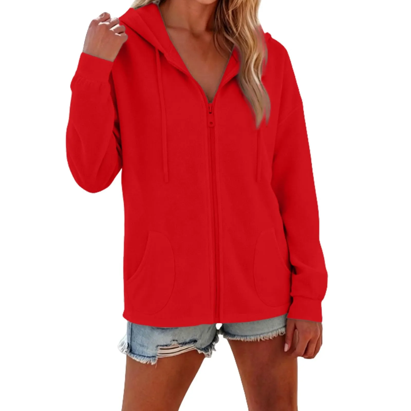 Viunychn Felpa Donna con Zip e Cappuccio in Cotone Oversize Tinta Unita - immagine 3