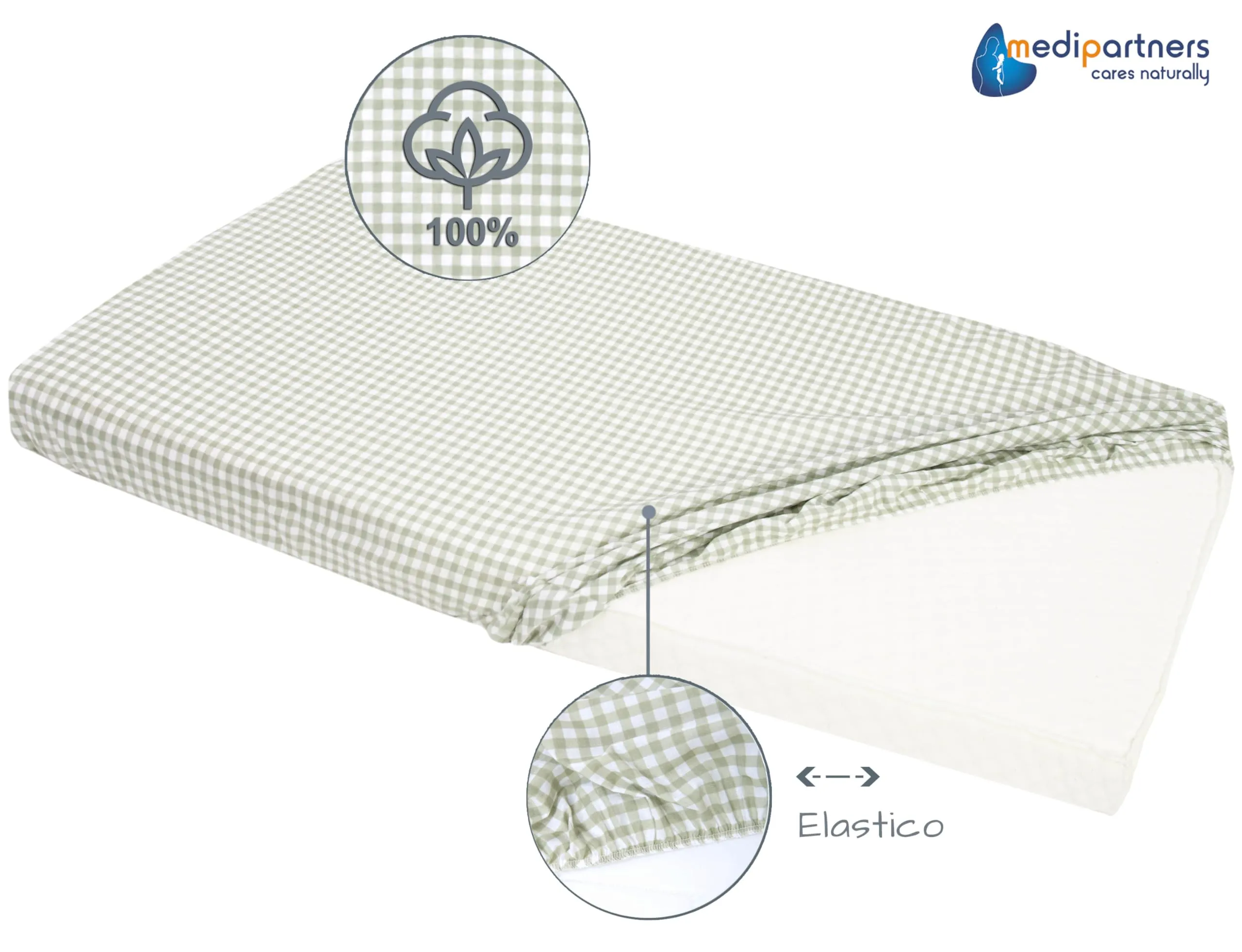 Medi Partners Lenzuola Lettino Neonato 60x120, 100% Cotone con Angoli (Griglia) - immagine 5