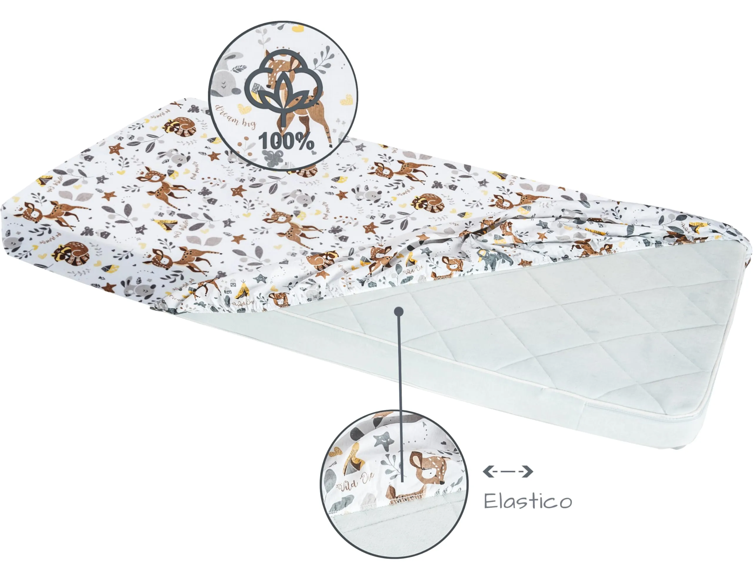 Medi Partners Set di 3 Lenzuola con Angoli per Lettino Neonato 70x140, 100% Cotone (Cervo-Bianco-Grigio) - immagine 6