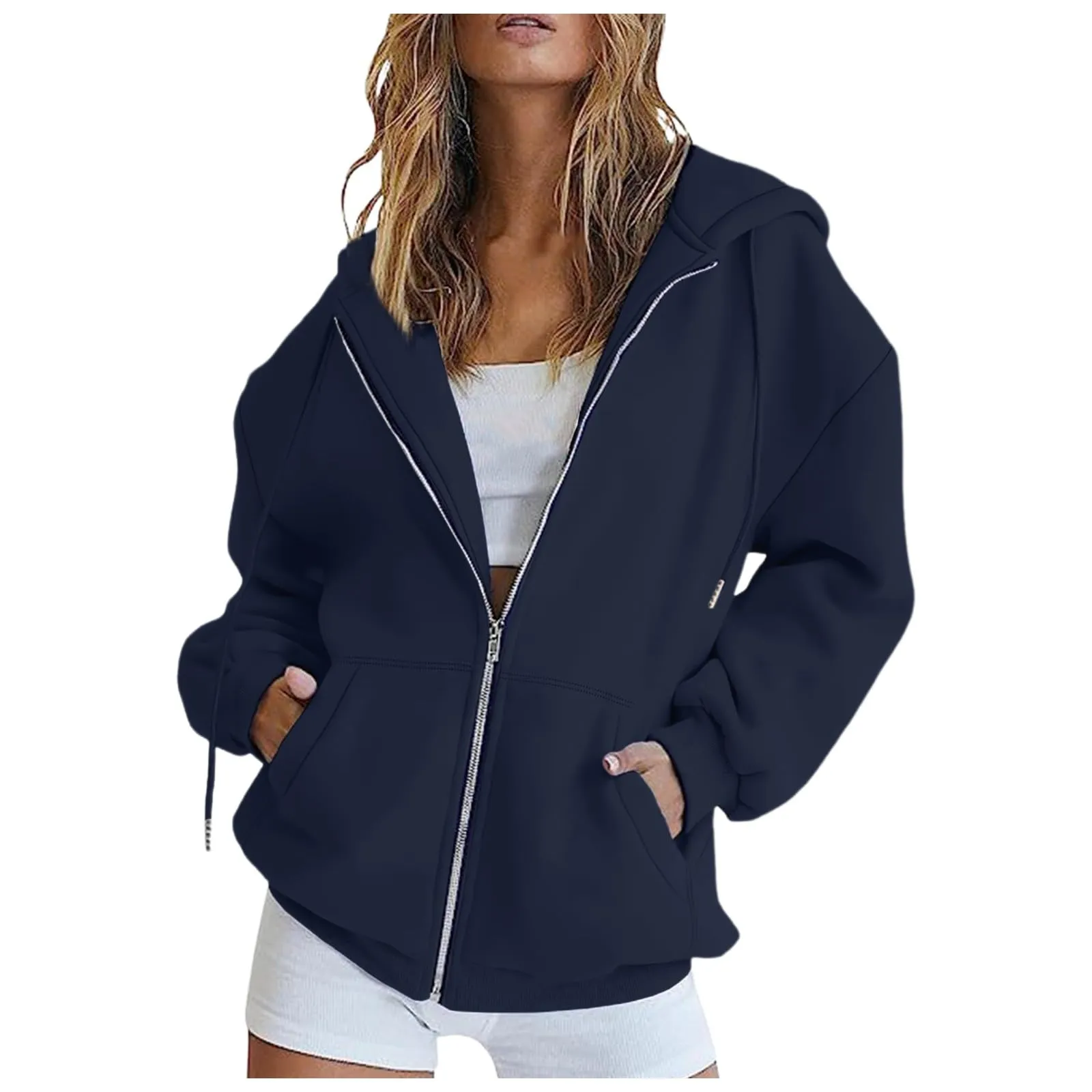 Viunychn Felpa Donna con Zip e Cappuccio in Cotone, Taglio Oversize, Tinta Unita - immagine 1