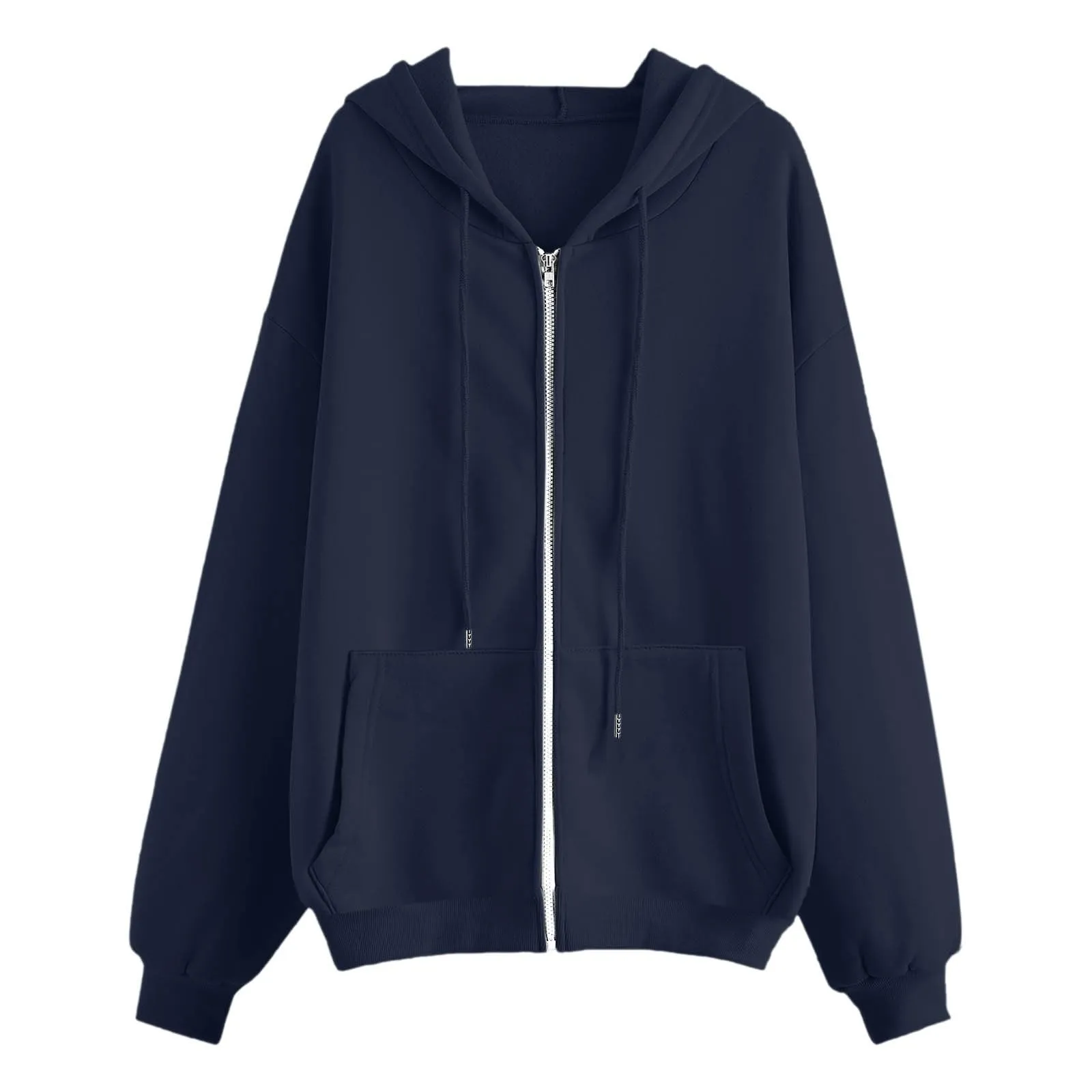 Viunychn Felpa Donna con Zip e Cappuccio in Cotone, Taglio Oversize, Tinta Unita - immagine 5