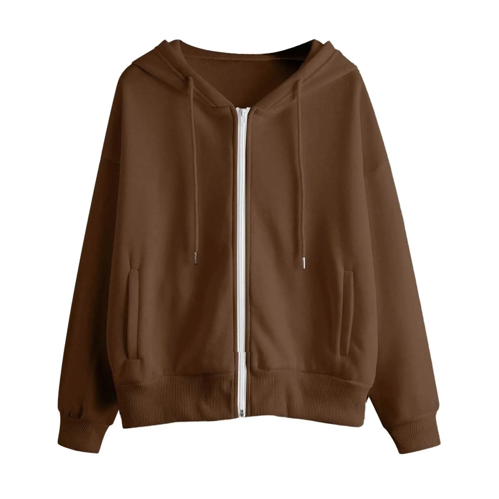 Viunychn Felpa Donna con Zip e Cappuccio, Cotone, Oversize, Tinta Unita - immagine 4