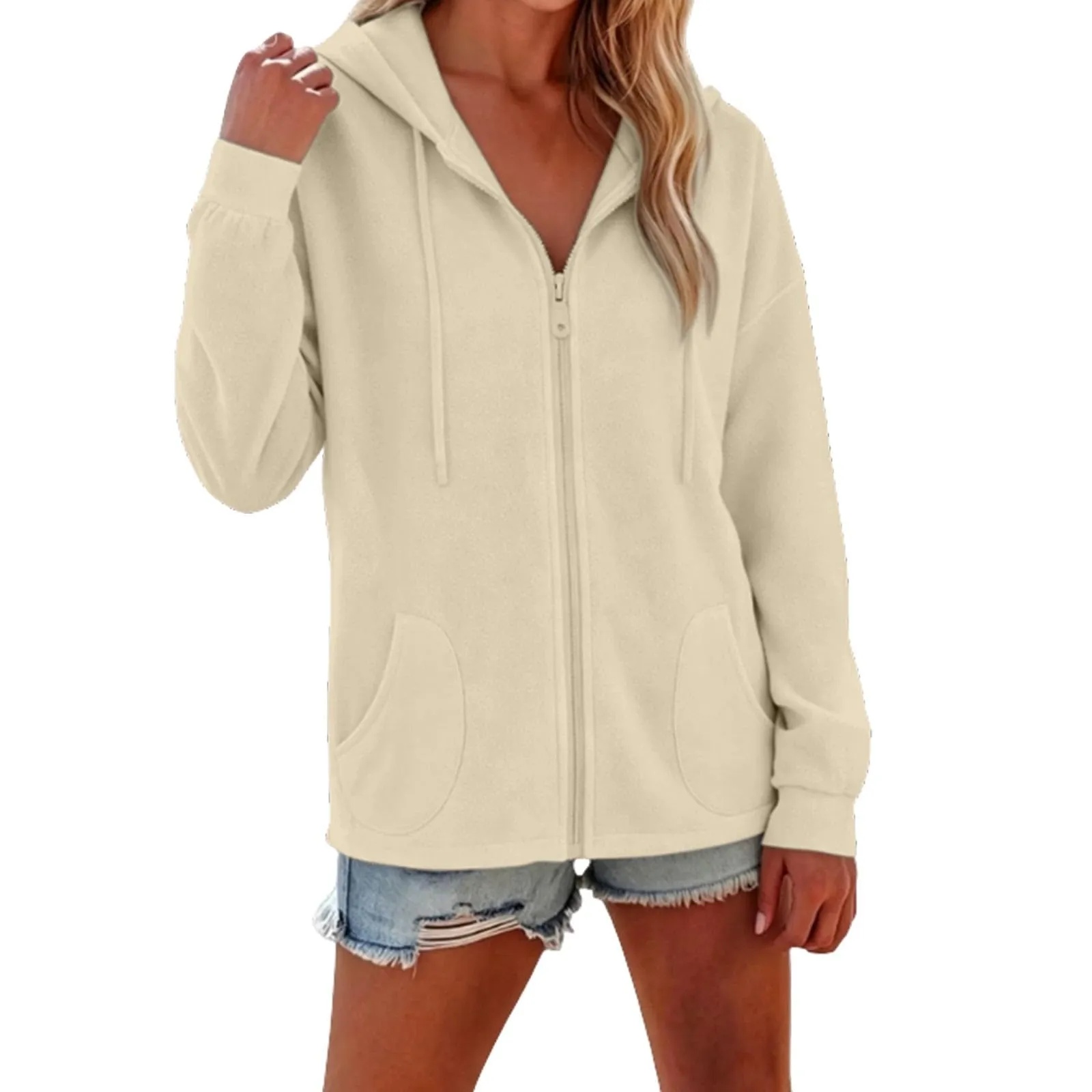 Viunychn Felpa Donna con Zip e Cappuccio in Cotone, Taglio Oversize, Tinta Unita - immagine 3
