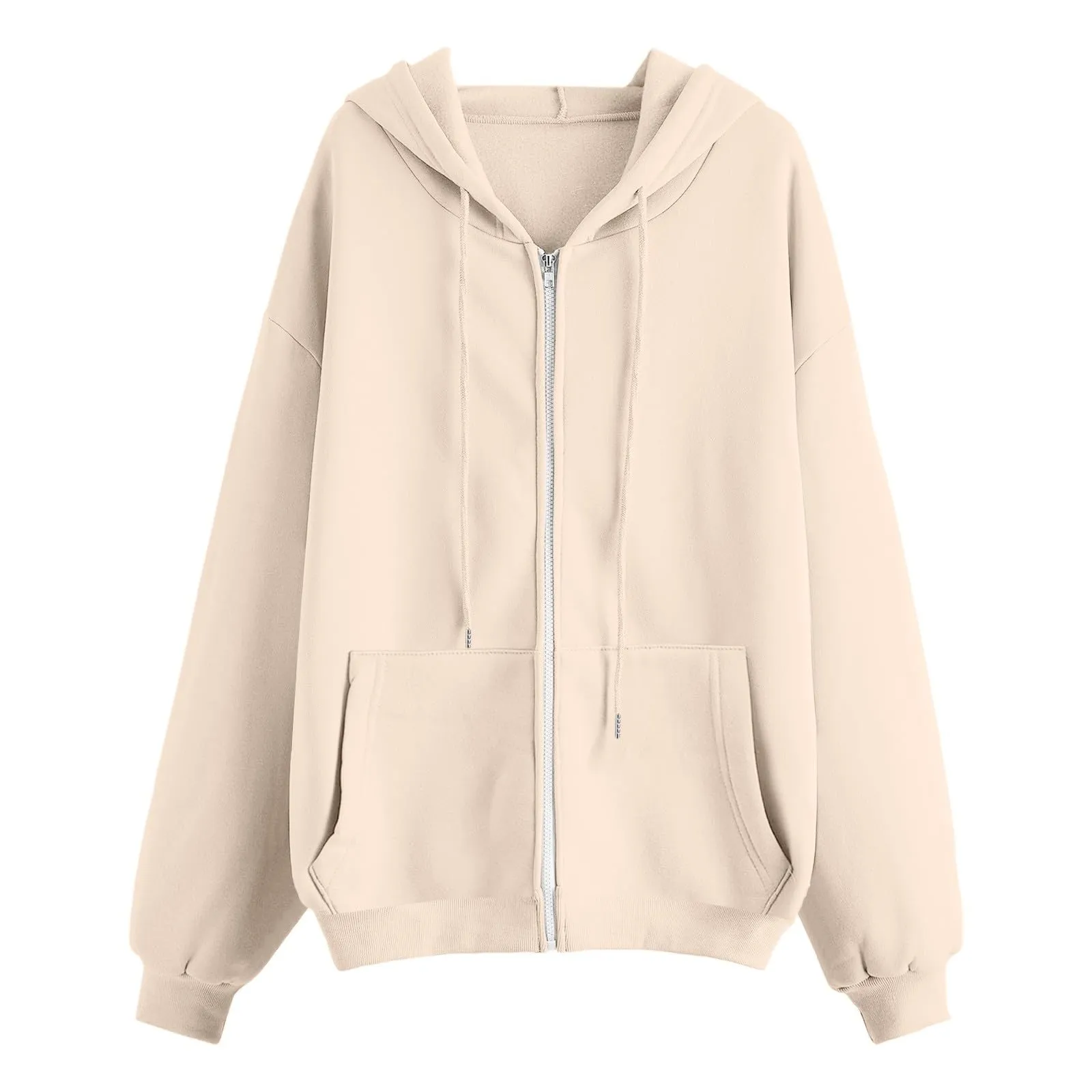 Viunychn Felpa Donna con Zip e Cappuccio, Cotone, Oversize, Tinta Unita - immagine 4
