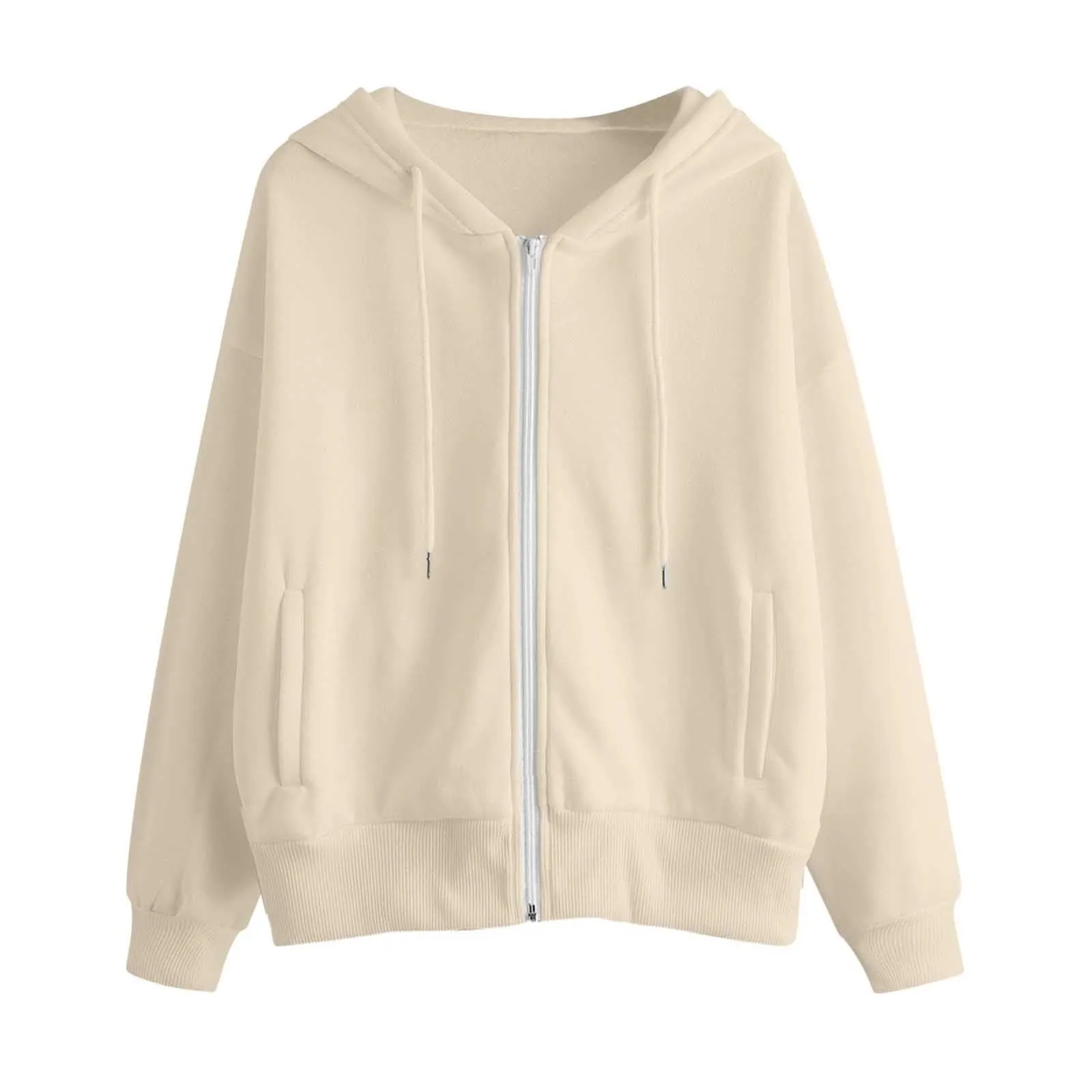 Viunychn Felpa Donna con Zip e Cappuccio, Cotone, Taglia Oversize, Tinta Unita - immagine 4